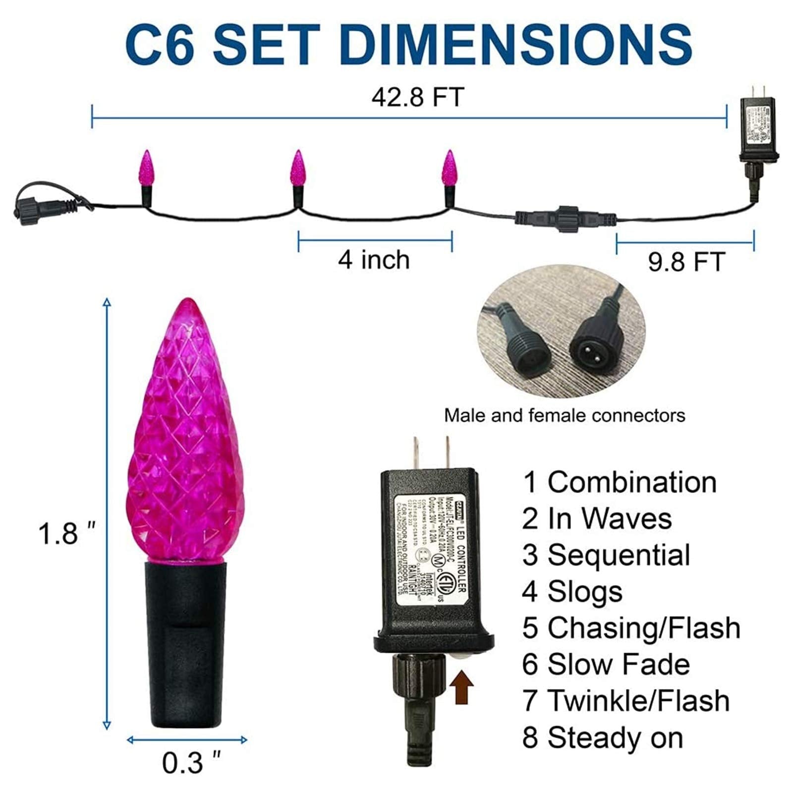 Twinkle Star C6 Halloween String Lights - 100 LED, 33ft, Purple, Indoor/Outdoor, 8 Lighting Modes, Model ZD-29V100DIF