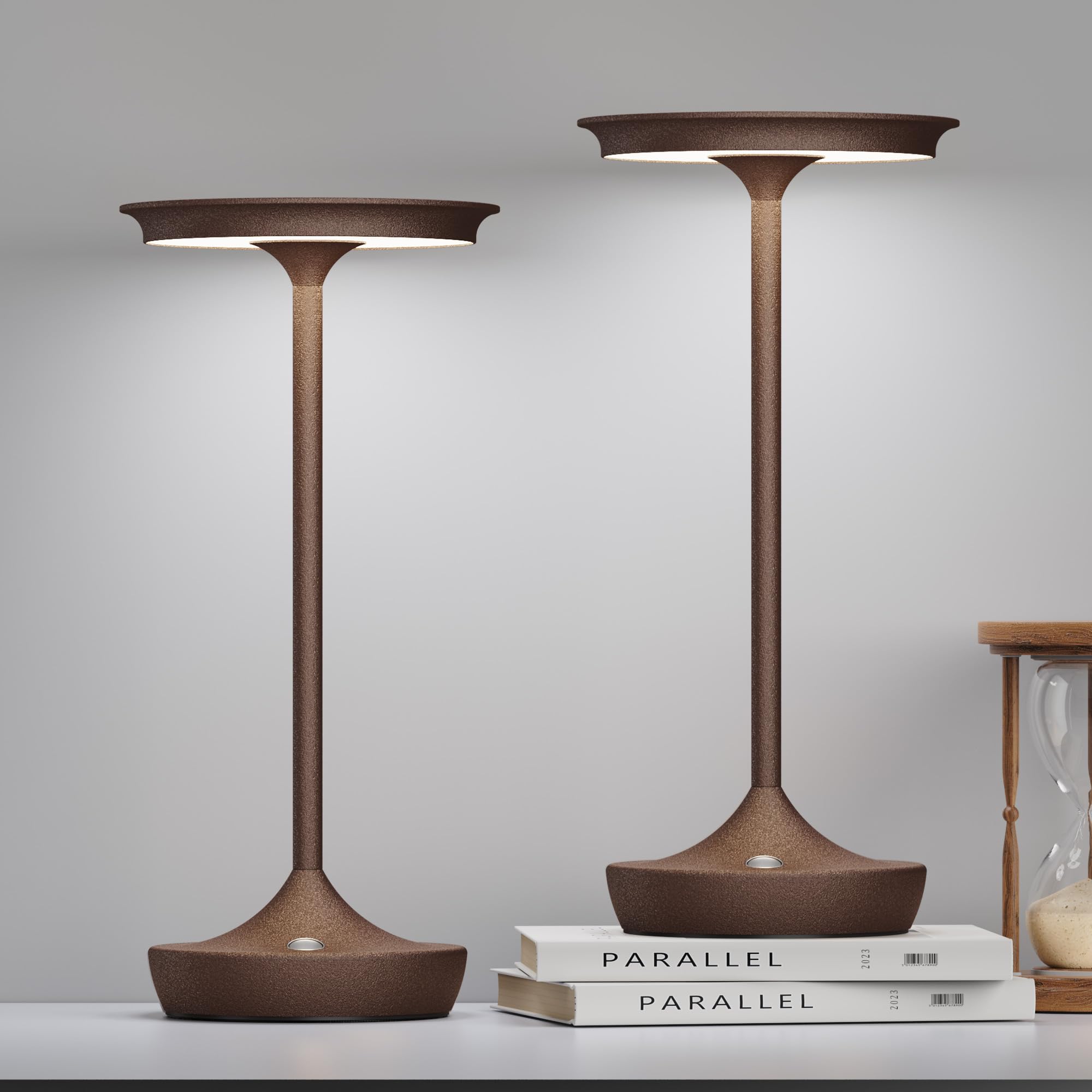 SHANGCAI LED Rechargeable Cordless Table Lamps, 3 Color Stepless Dimming, 2 Pack, Rust, Aluminum