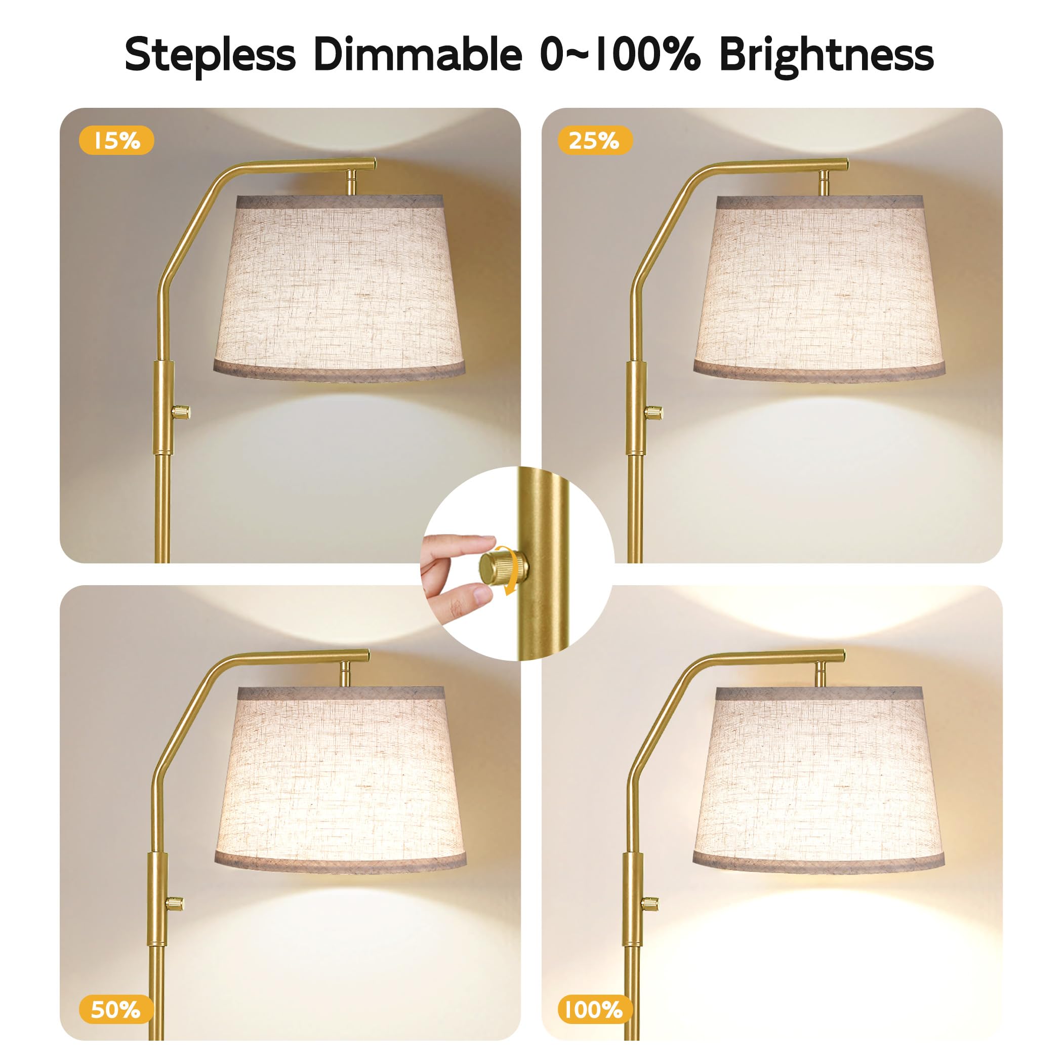SUNMORY Floor Lamp - 9W Dimmable Metal Standing Lamp, Tall Gold, Model SR000148 for Living Room, Bedroom, Office, Nursery