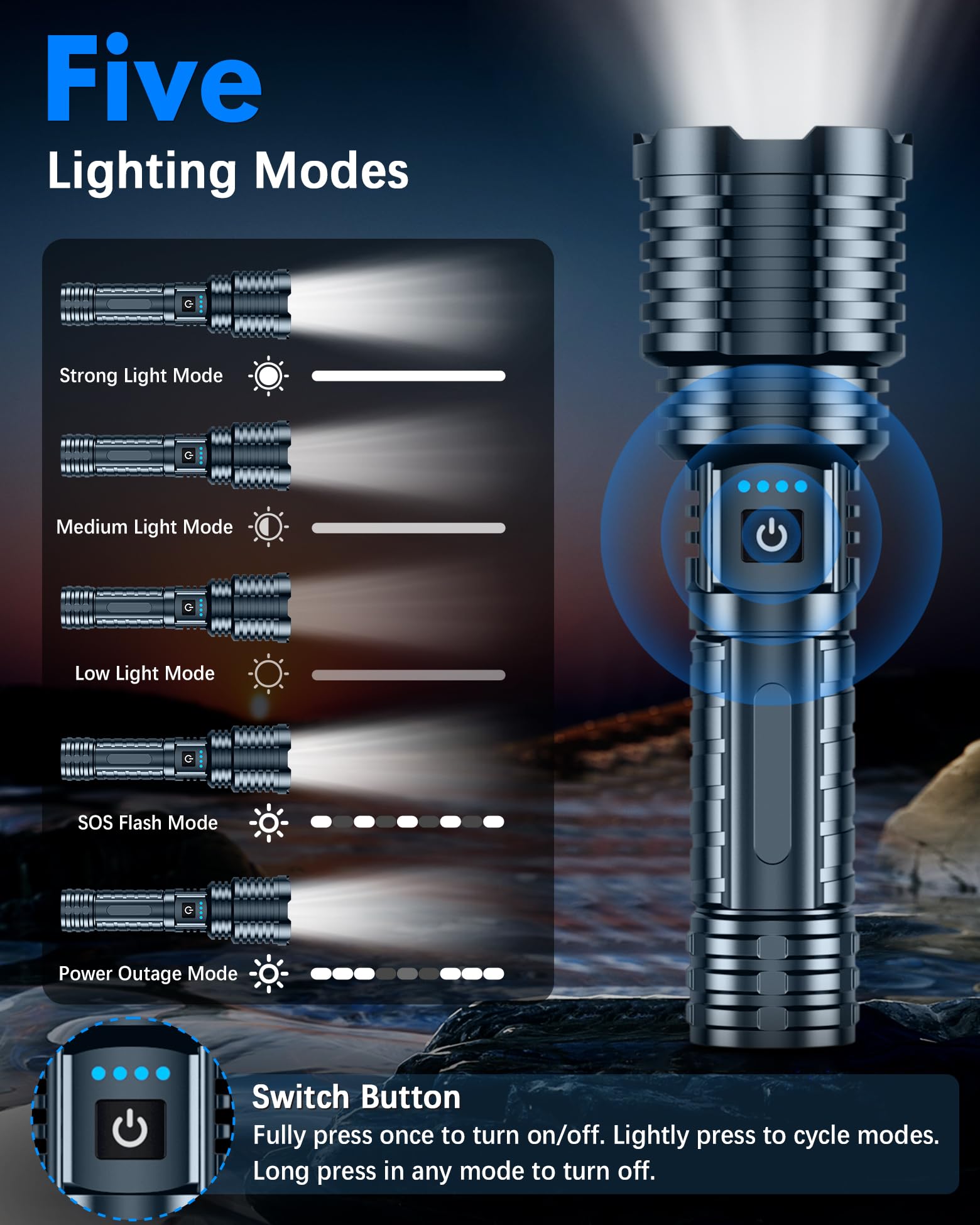 Super Bright Rechargeable Led Flashlights 2500000 High Lumens,Powerful Tactical Flashlight Up To 25H Long Battery Life|Zoomable|