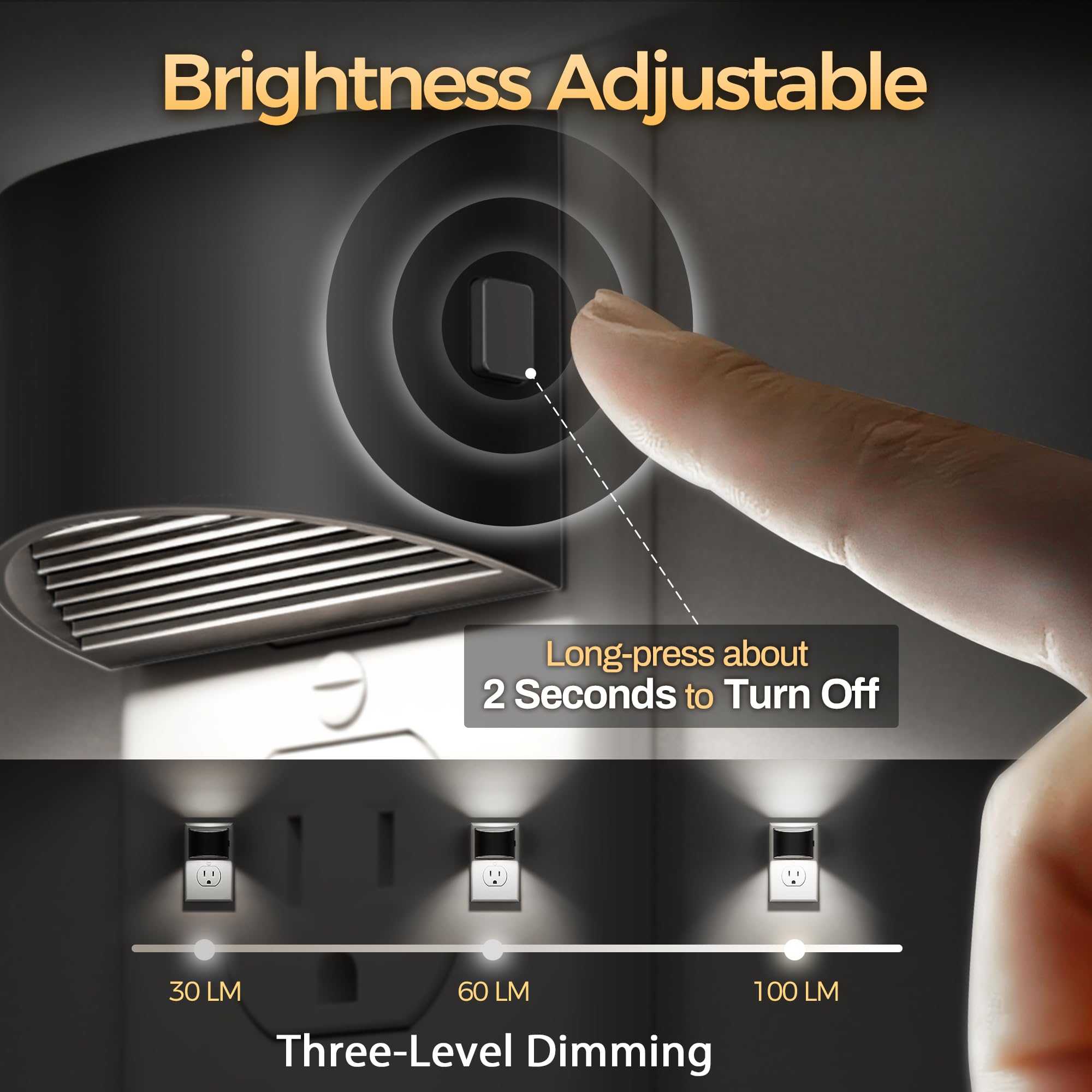 DORESshop LED Night Light 2 Pack - Dusk to Dawn Sensor, 3 Level Brightness, Daylight White, Perfect for Bedroom, Bathroom, Hallway