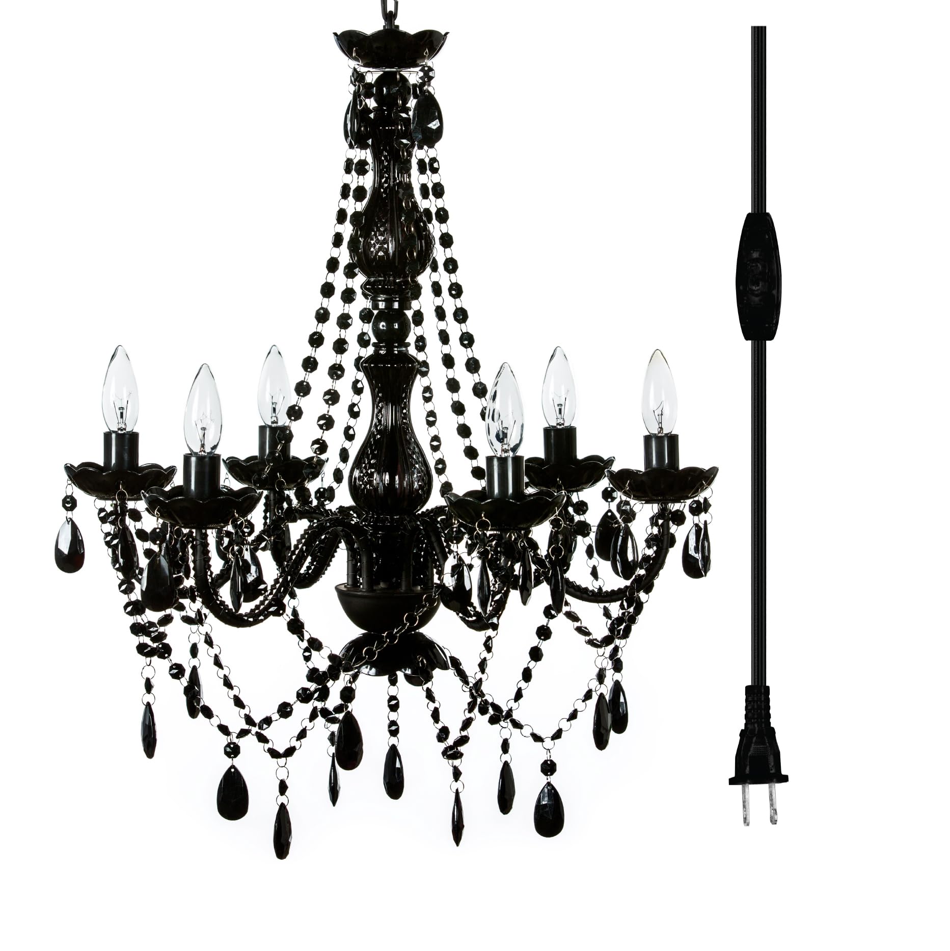 Brink House Outdoor 6 Light Plug-In Black Chandelier H26   Xw22   , Black Metal Frame, Black Acrylic Crystals, And Low Voltage I
