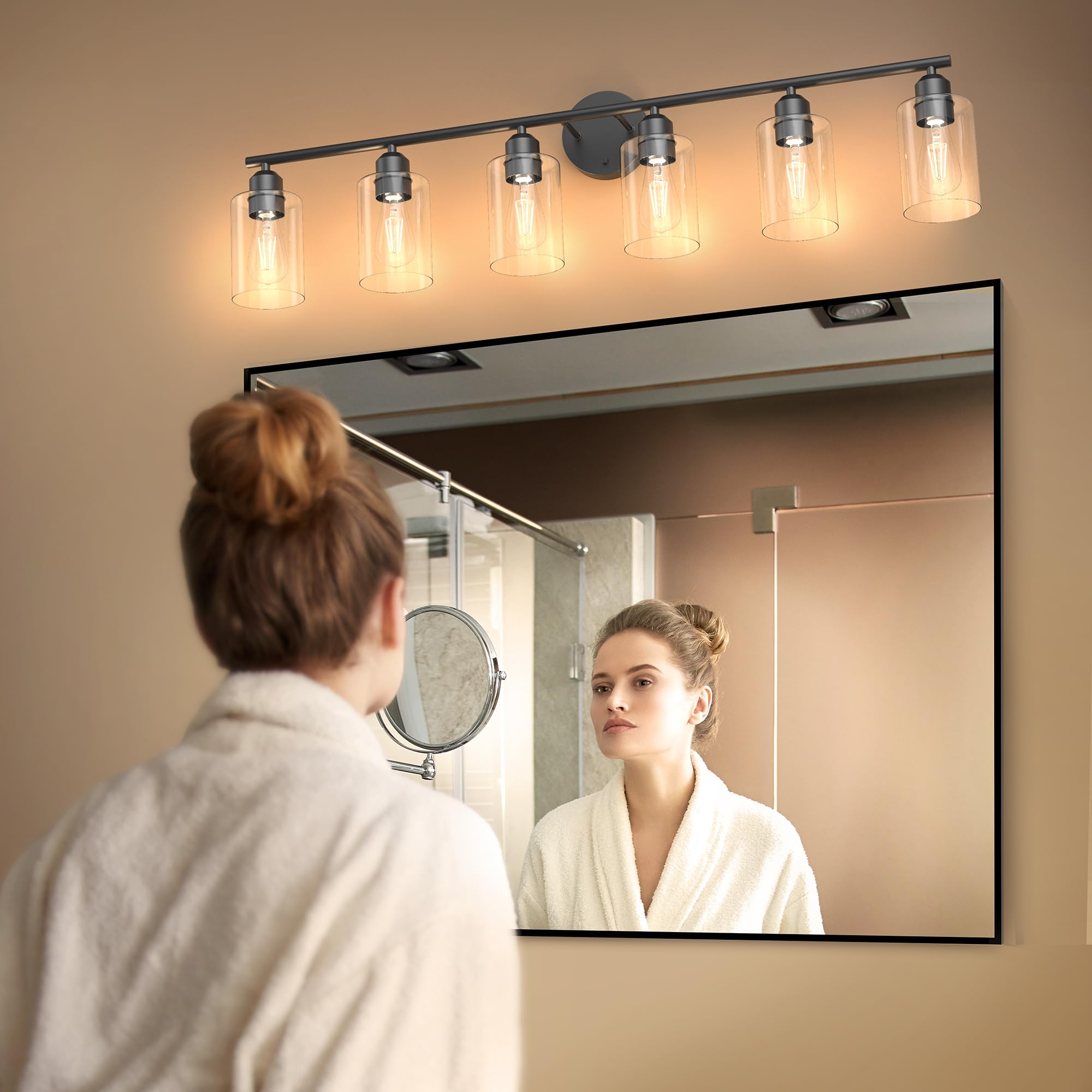 Espird Bathroom Vanity Light Fixtures, 6 Lights, Matte Black, Metal, Rustic Farmhouse, Model L01-6-BK