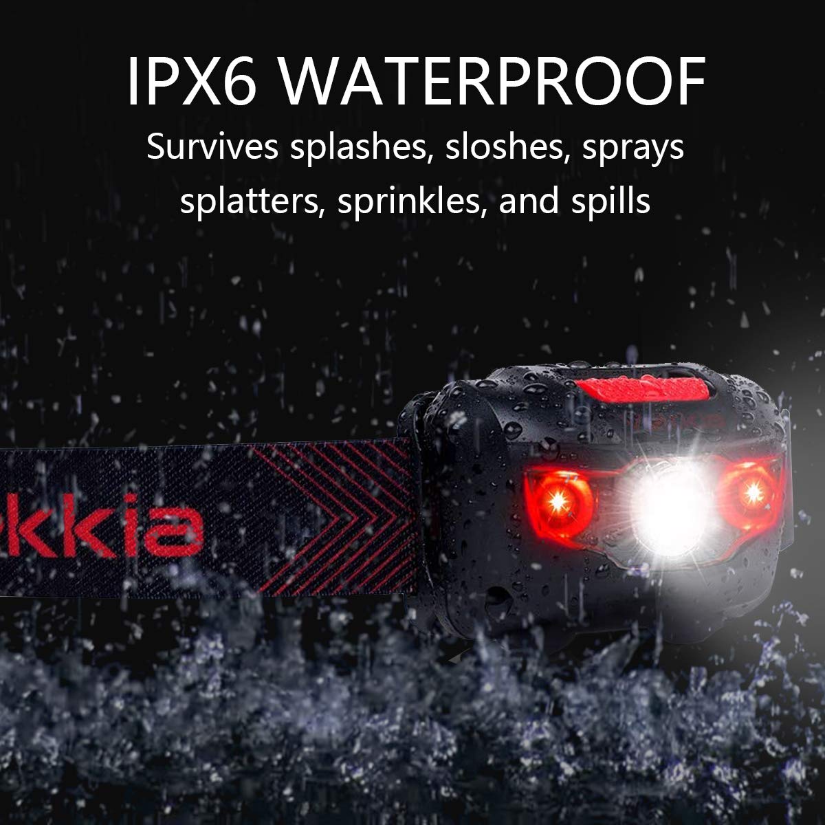 Vekkia Ultra Bright LED Headlamp, 5 Lighting Modes, IPX6 Waterproof, 1 Pack, Jet Black