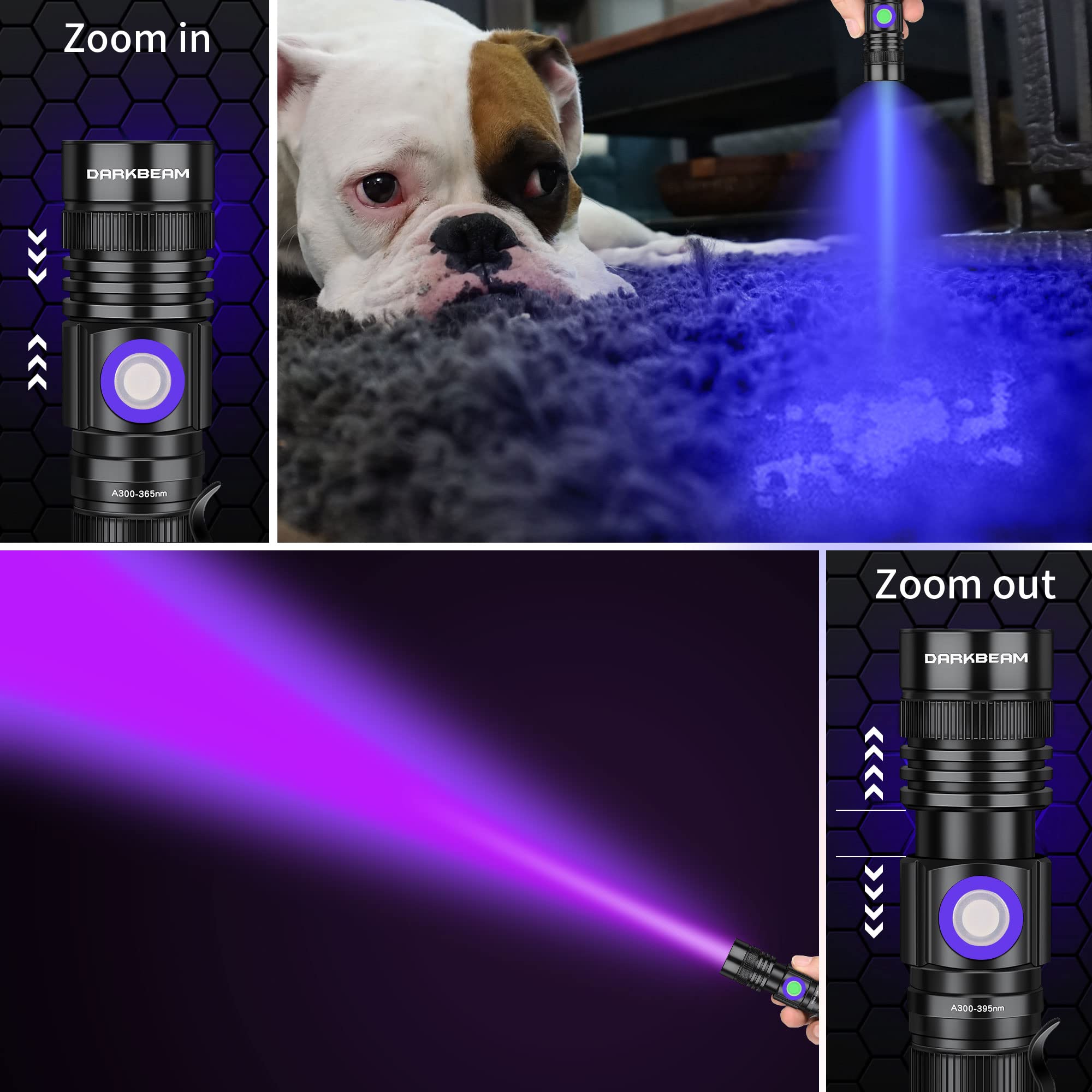 DARKBEAM UV Flashlight 365nm & 395nm, Rechargeable Portable Blacklight, Pocket Size, Aluminum, 2 Pack