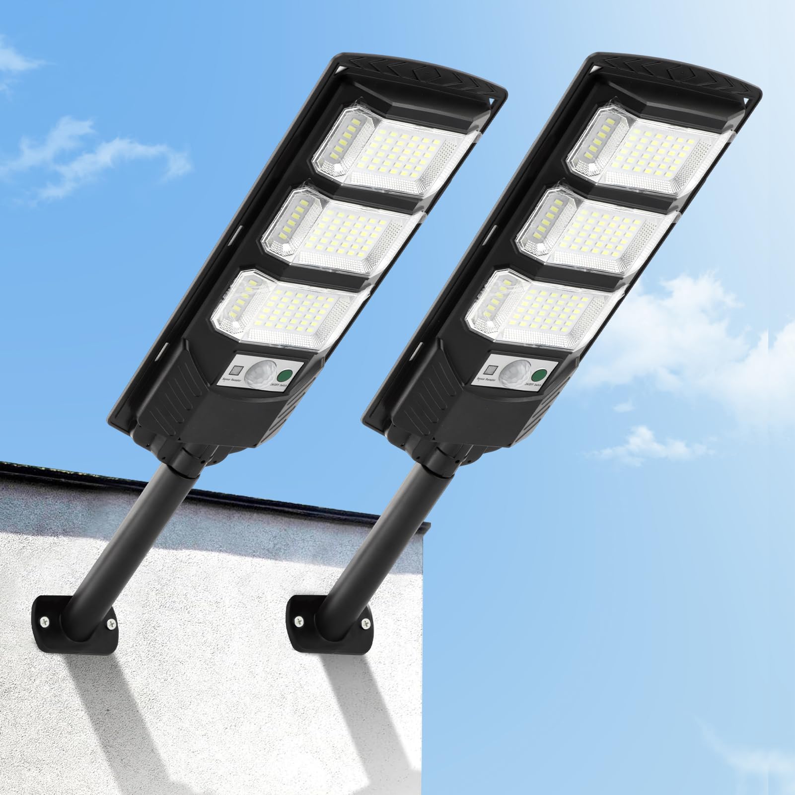 XuYelora Solar Street Lights Outdoor 2 Pack, 6500K Wide Angle LED Solar Flood Lights with Motion Sensor & Remote, Dusk to Dawn W