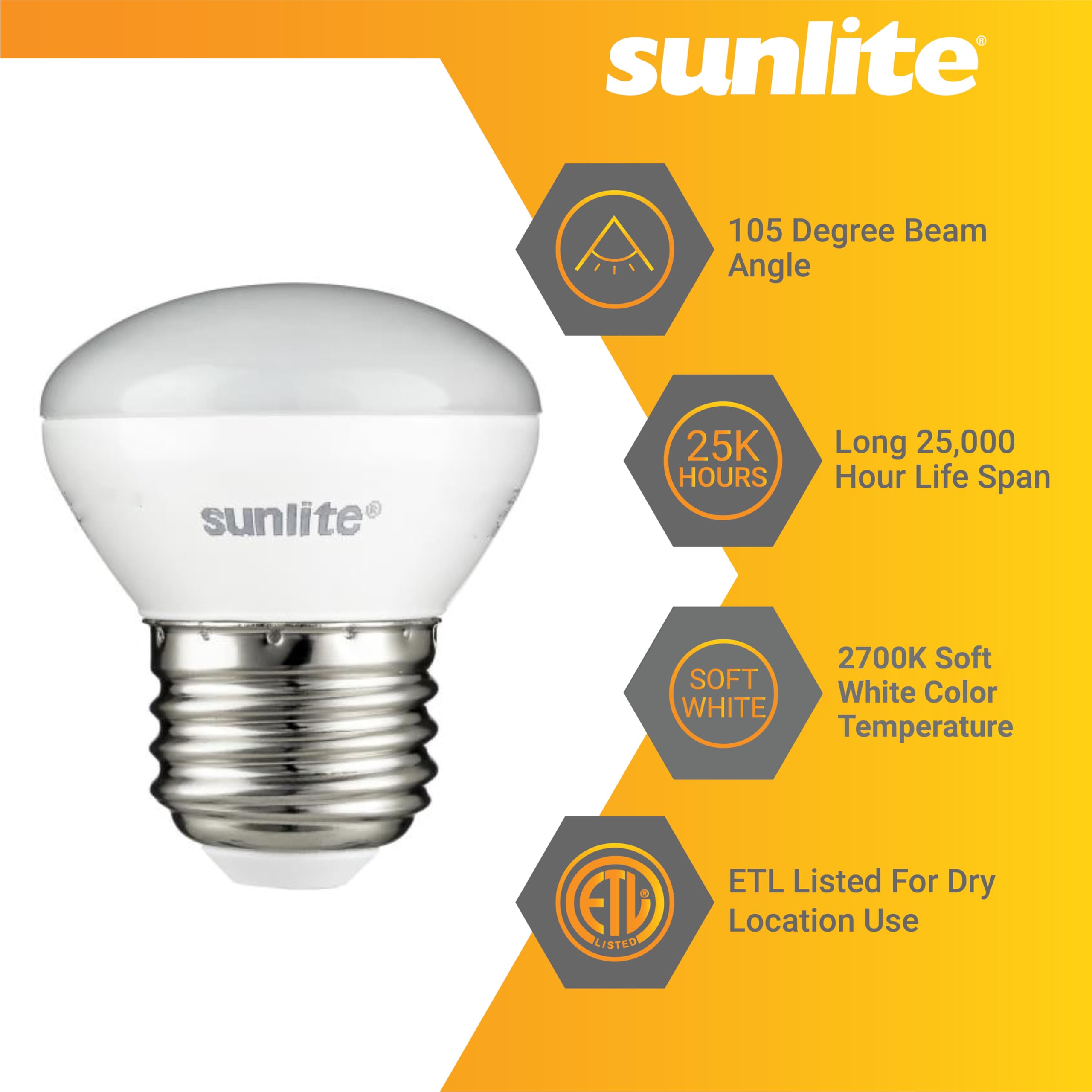 Sunlite Led R14 Mini Flood Light Bulbs, 4 Watts (25W Equivalent), 250 Lumens, Medium (E26) Base, Dimmable, Etl Listed, 2700K Sof
