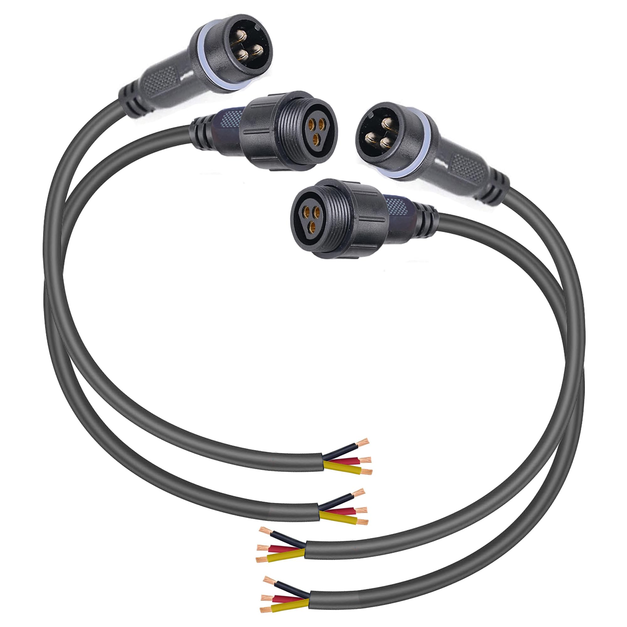 YETOR Waterproof Connectors 3 Wire,12AWG Male Female Plug LED Connector with 3Pin Waterproof Connectors,IP68 25CM Extension Cabl