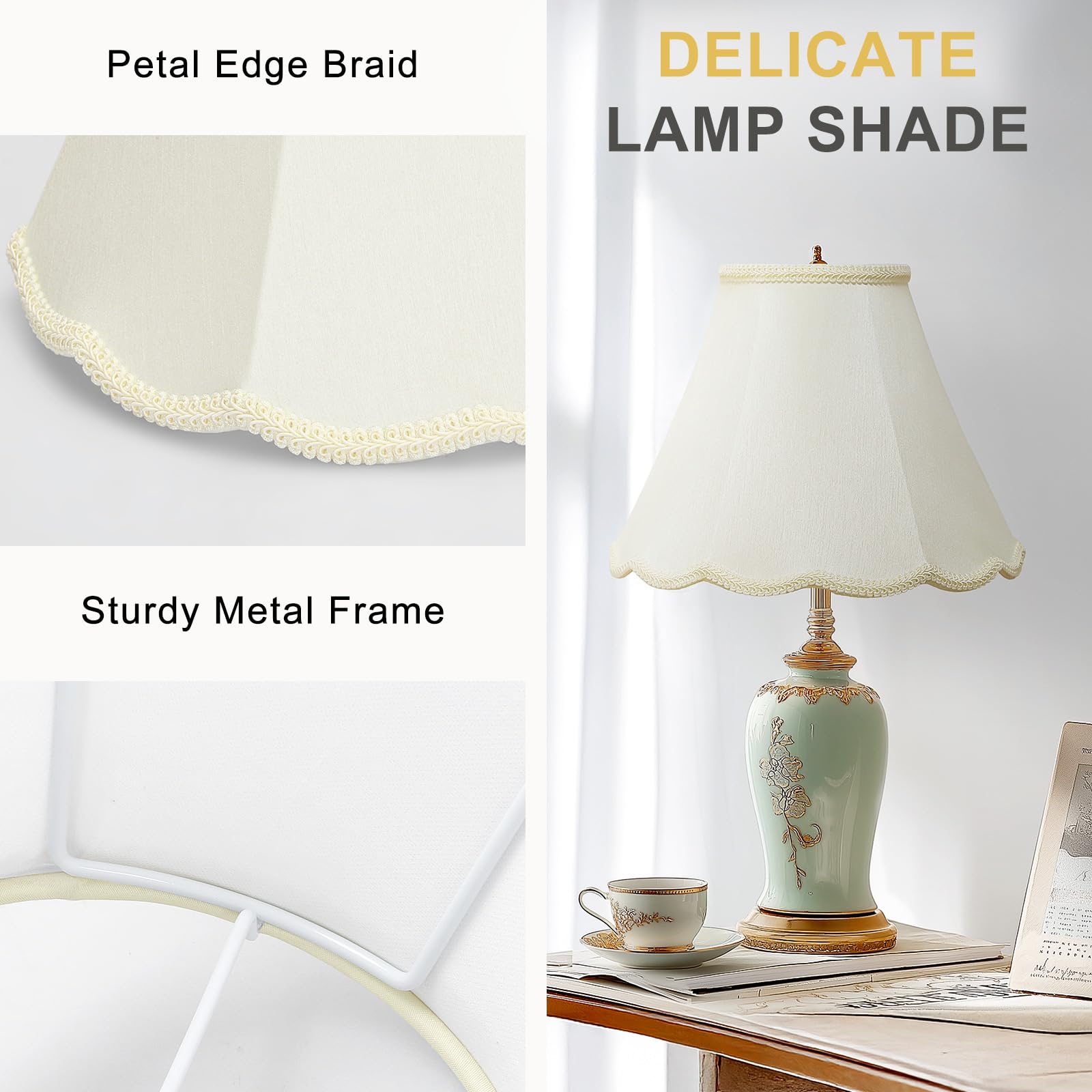 Medium Lamp Shades Set Of 2, Cream Lamp Shade For Floor Lamps Table Lamps, 6.1''Top X 13''Bottom X 9.6''High, Scalloped Lamp Sha