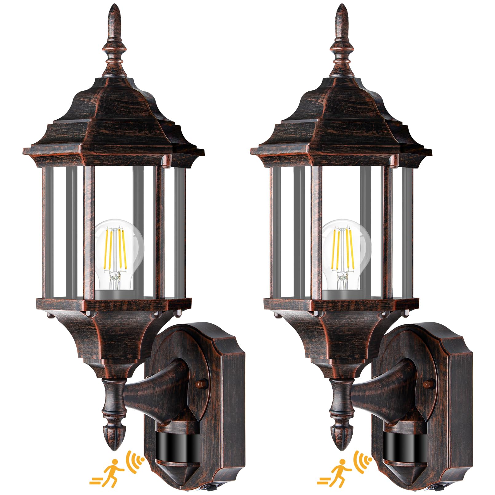 Redluck Motion Sensor Outdoor Lights, 2 Pack 16 inch Dusk to Dawn Outside Porch Lights, Waterproof Anti-Rust Aluminum Outdoor Wa