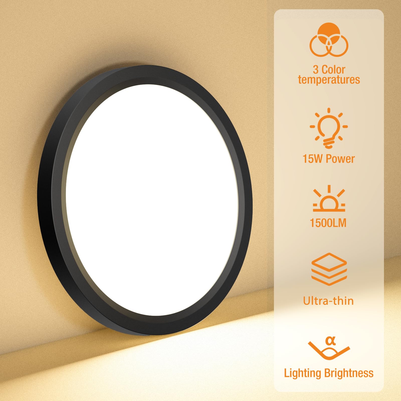 slochi 6 Pack Flush Mount Ceiling Light, Ultra Thin 7.5 Inch, Adjustable 3000K-4000K-6500K, Black, Plastic