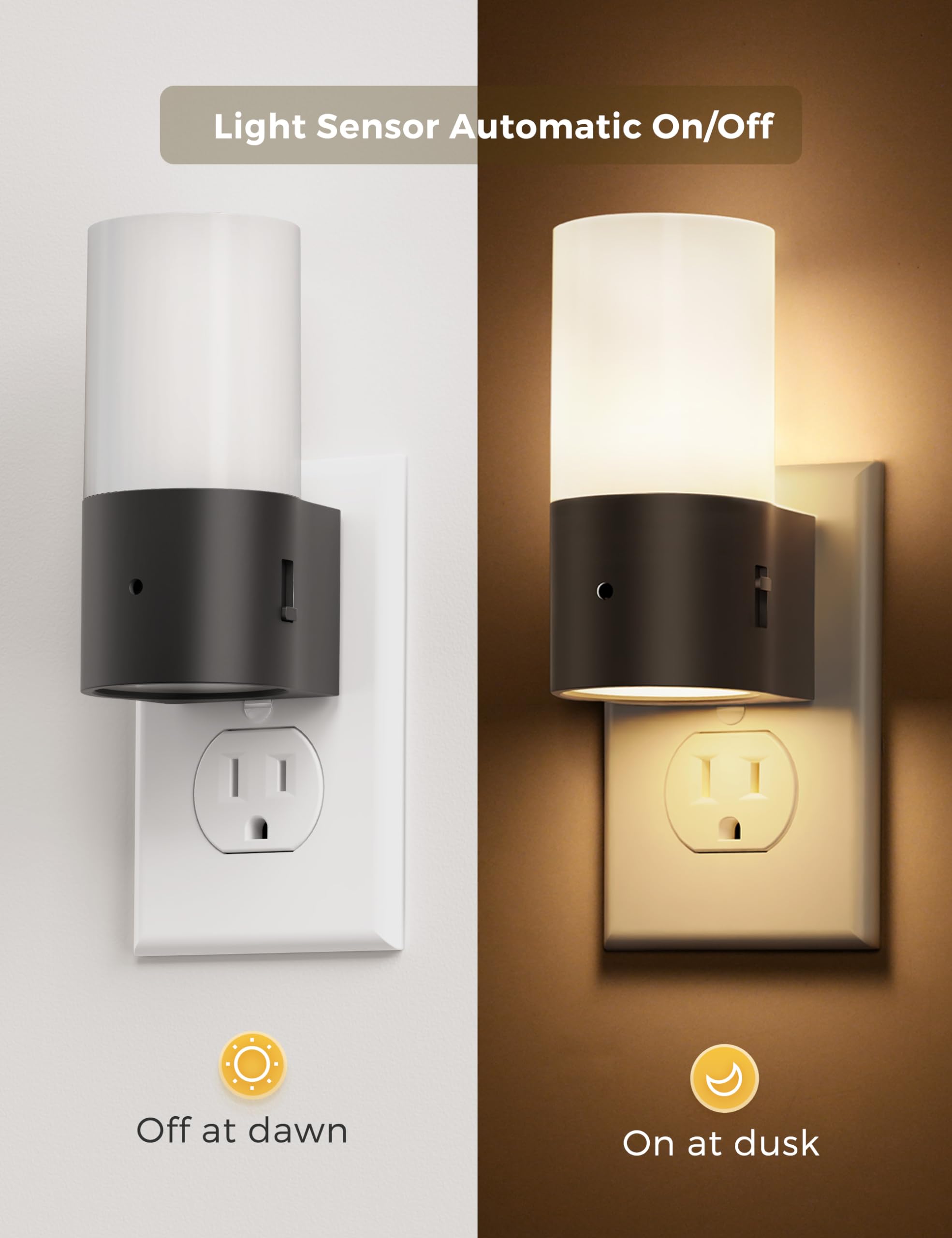 L LOHAS LED Night Lights, Soft White 3000K, Dimmable, Plug-in with Dusk to Dawn Sensor, 2 Pack, Model GY110US-02-2