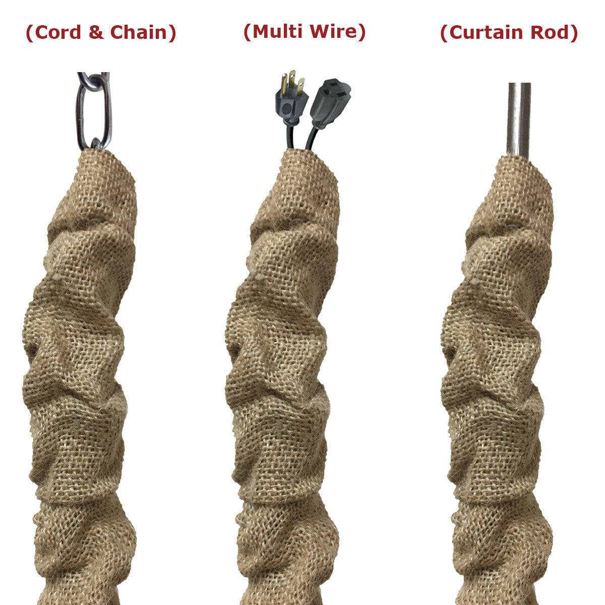 Royal Designs, Inc. Chandelier Cord & Chain Cover, 4 ft Silk Type Fabric, Burlap, 2 Pack, Model CC-19-BL-2