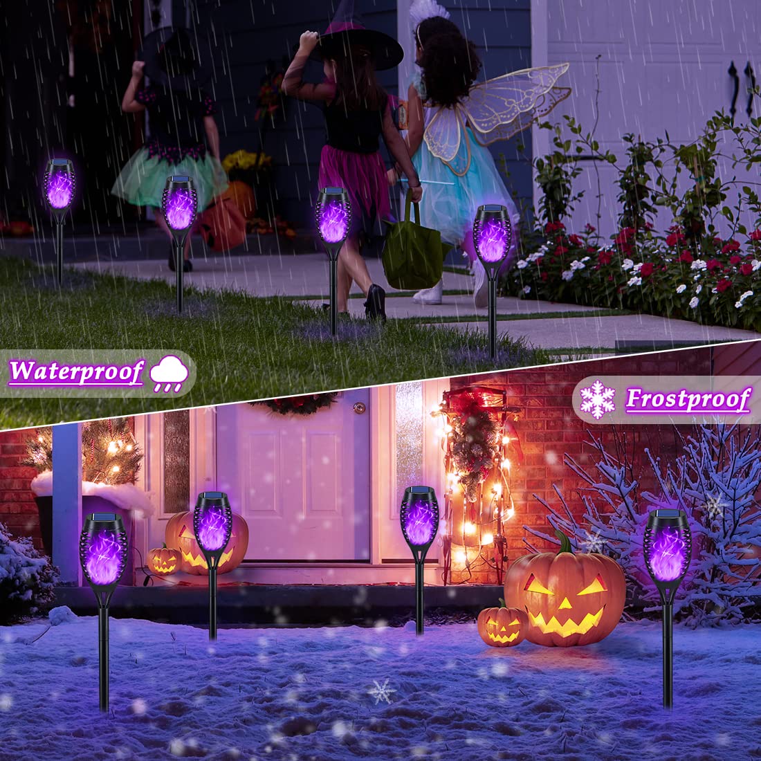 KYEKIO Solar Torch Lights, 12Pack Purple Flickering Flame Outdoor Decorations, Waterproof Garden Lighting