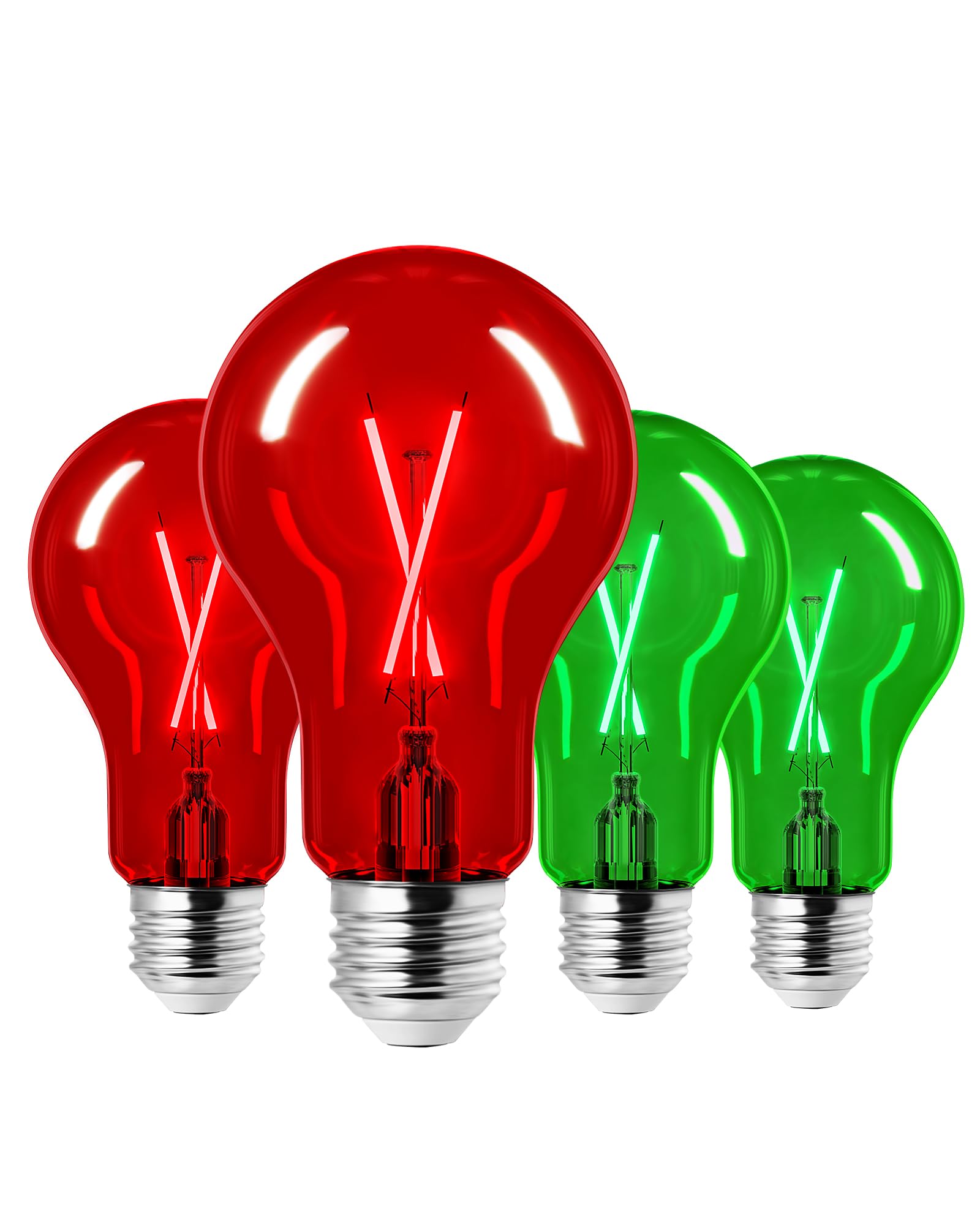 EDISHINE 8W A19 Dimmable LED Light Bulb, Red & Green, E26 Base, UL Listed, 4 Pack, Christmas Decoration