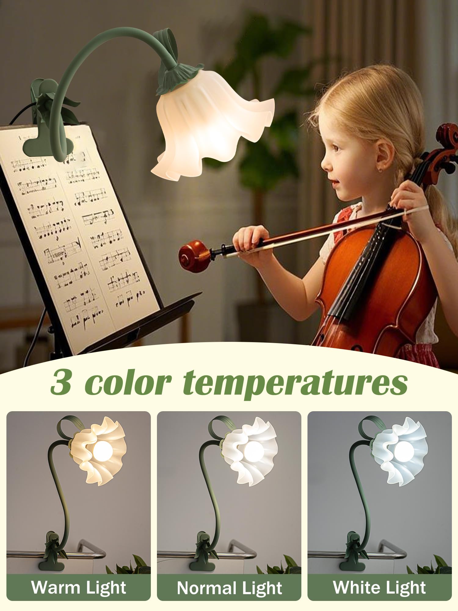 Dsyhyl Clip On Light Flower Desk Lamp With Clamp,3 Color Modes Led Eye-Caring Reading Light Flexible Gooseneck Book Light Study