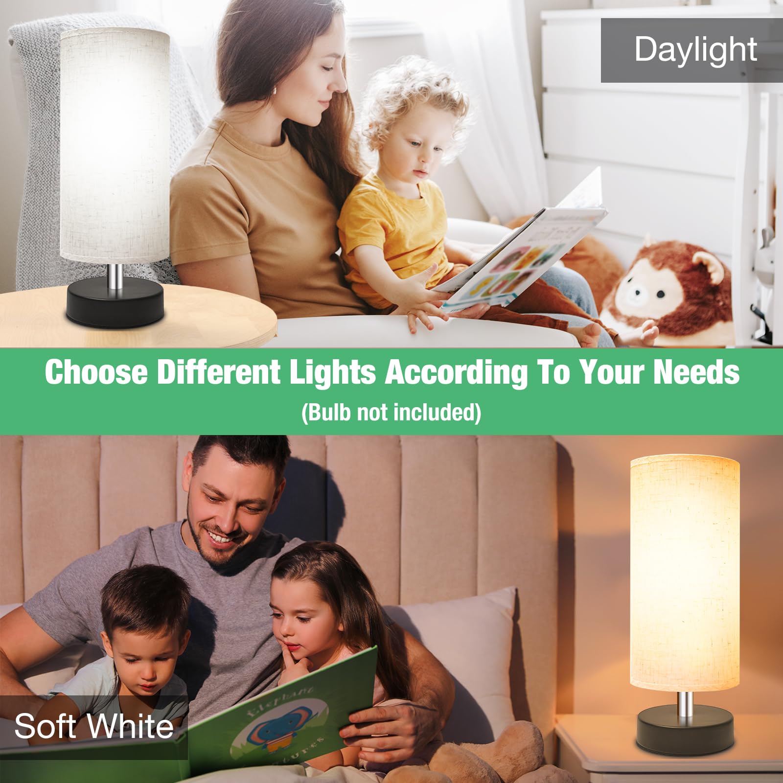 Degnju Small Lamp For Bedroom, Bedside Lamps For Night Stands, Mini Minimalist Table Lamp With Round Flaxen Fabric Shade, 11 Inch Desk Reading Lamp For Dorm Room Living Room Office Room, 2 Pack