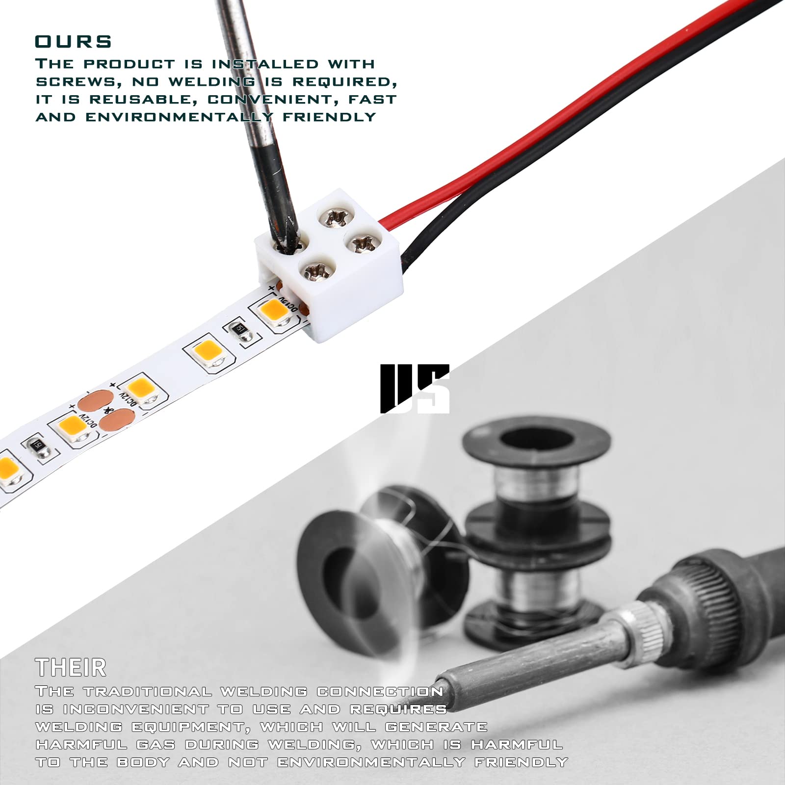 25 Pack Solderless White Led Tape Light Connectors Tighten Screw Terminal Blocks 2 Pin 10Mm Connector With Screwdriver Wire To S