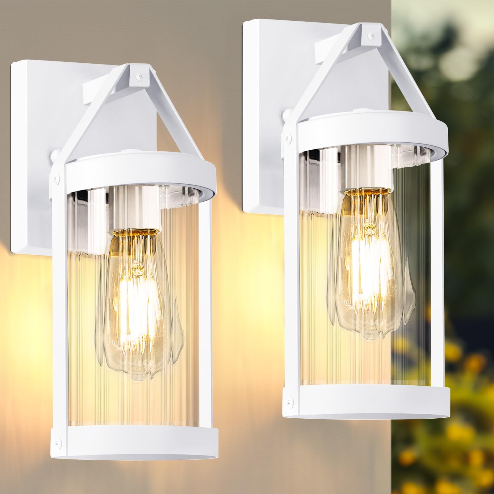 2-Pack Outdoor Light Fixtures Wall Mount, Waterproof Exterior Wall Lantern Front Porch Lights, Modern White Sconce Lighting with