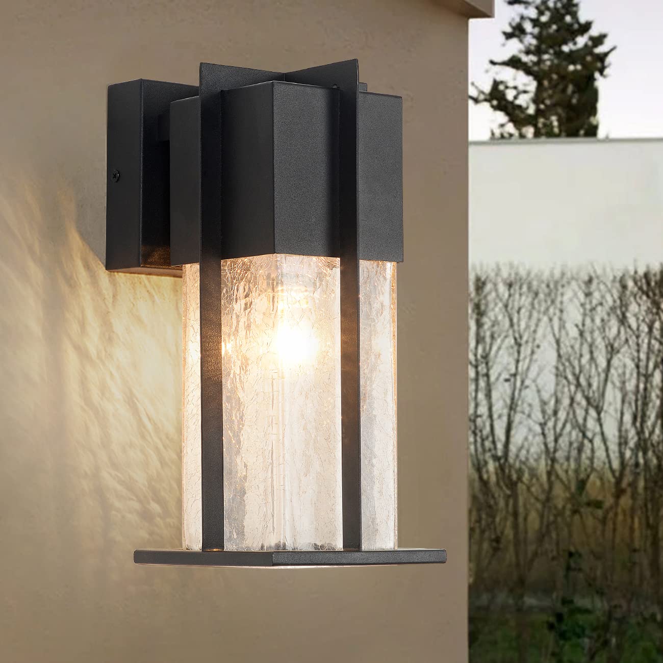 ZEGOLAER Outdoor Wall Light Fixtures with Crack-Like Glass Shade, Modern Outdoor Wall Sconce Exterior Light Fixture IP65 Waterpr