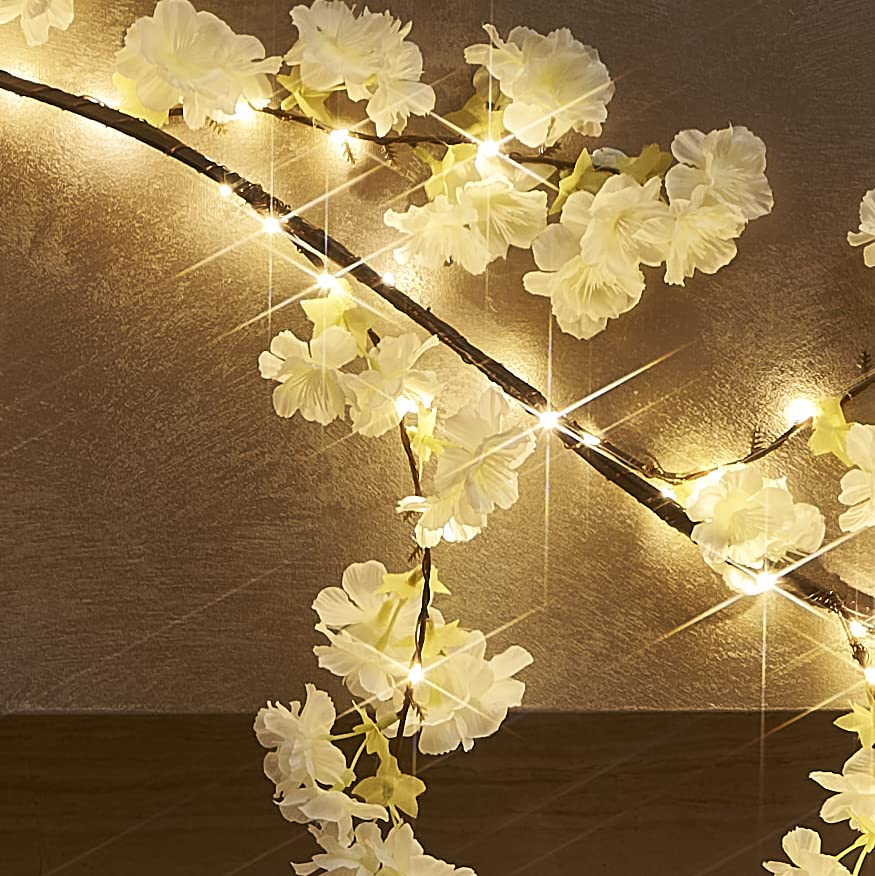Hairui Lighted Garland - 6FT White Cherry Blossom Fairy Lights, Battery Operated, Timer for Home Decoration, Wedding, Party