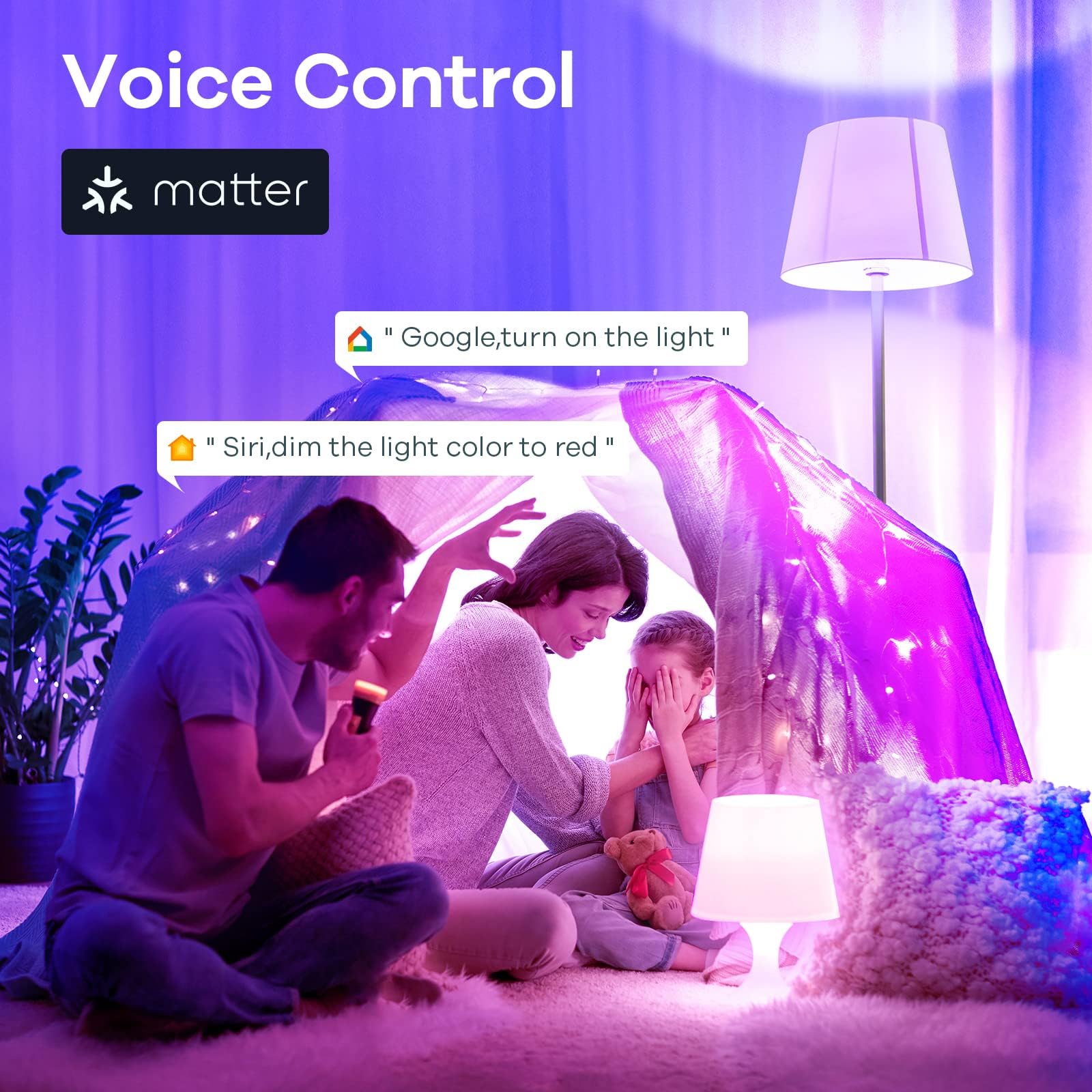 Linkind Matter Smart Light Bulb, Wifi Smart Bulbs, Work With Apple Home, Siri, Alexa, Google Home, Smartthings, Rgtbw Color Changing Light Bulbs Mood Light, Music Sync, A19 E26 60W, 2.4Ghz Wifi 6 Pack