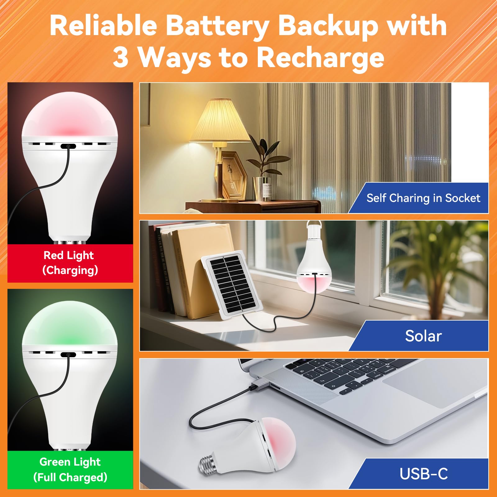 Neporal MagixPro Remote Dimmable LED Bulbs, 1800mAh Battery, USB & Socket Charging, 3000-6000k, 4 Pack, Model QP-