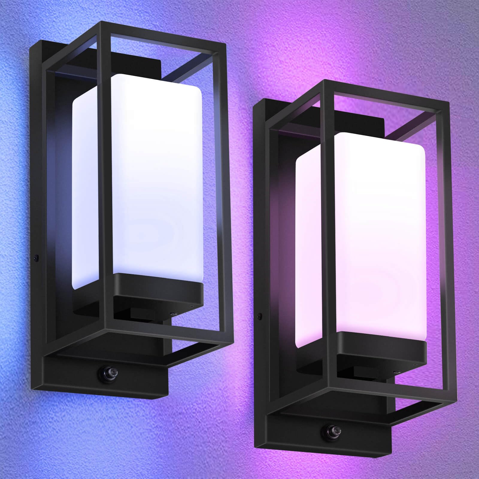 SHIMR Smart Outdoor Wall Lights 2 Pack, WiFi RGB Color Changing Sconce 2700K-6500K Tunable White, Dusk to Dawn Outdoor Light Fix