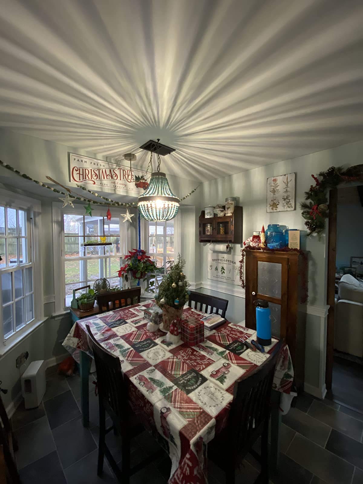 Newrays Wood Bead Chandelier Pendant Blue Finishing Bohemian Boho Beachy Ceiling Lamp Light Fixtures For Bedroom,Island,Plug In