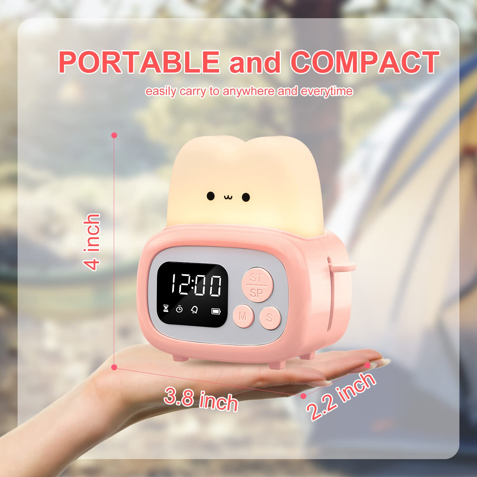 Qanyi Pink Timer Clock Night Light - Portable Led Kids Desktop Lamp For Learning & Cooking