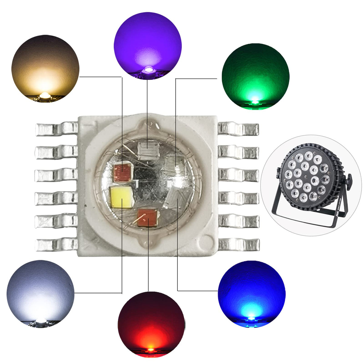 (Pack Of 20) 15W Rgbwa+Uv 6In1 Led Beads, Led Chip Lamp Bulb For Led Stage Lights