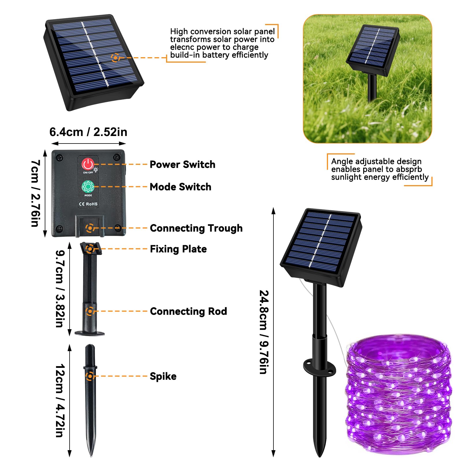 Solar String Lights Outdoor Waterproof 2 Pack Total 66Ft 200Led 8 Modes Twinkle Lights Solar Fairy Lights For Patio  Garden Yard Party Wedding Tree Christmas Halloween Decoration  Purple