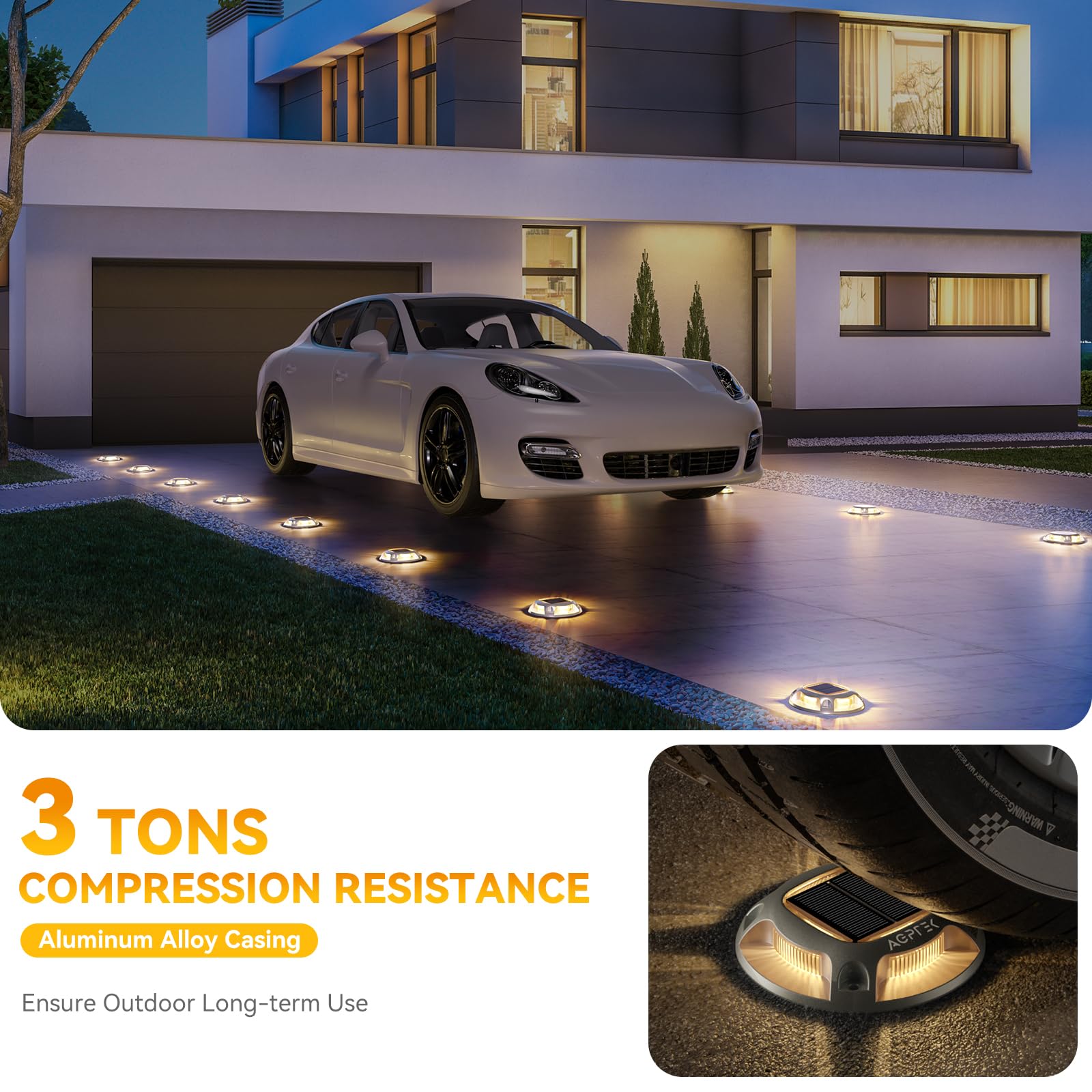 AGPTEK Solar Driveway Lights, 12 Pack, Waterproof LED, Warm & White Light, Model SLD1SD, Aluminum