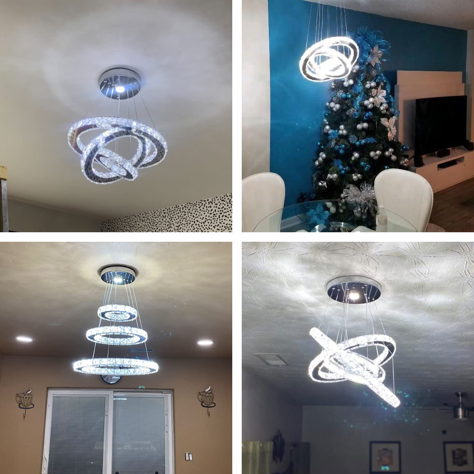 diisunbihuo LED Chandelier Pendant Light 3 Rings Adjustable Stainless Steel 20/30/40 Cool White Model 43238-149827