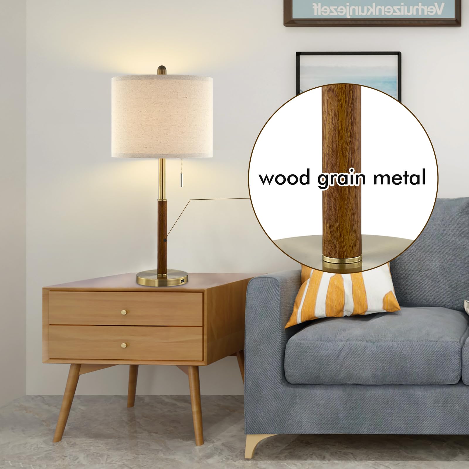 Yameiwan 28'' Gold Bedside Lamps Set Of 2 For Bedroom - Modern Table Lamp With Usb Charging Port For Living Room End Table - Nig