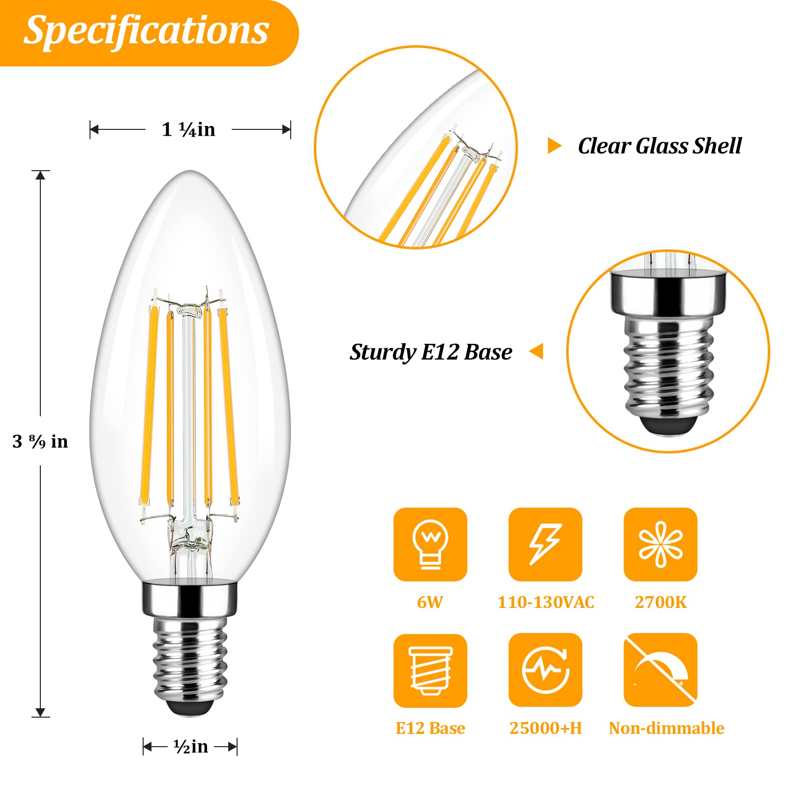 Brightever Candelabra E12 Led Light Bulbs 60W Equivalent, 5-Pack B11 6W Chandelier Light Bulbs, 620Lm 2700K Warm White Candle Lightbulbs For Wall Sconce, Clear Glass Non-Dimmable