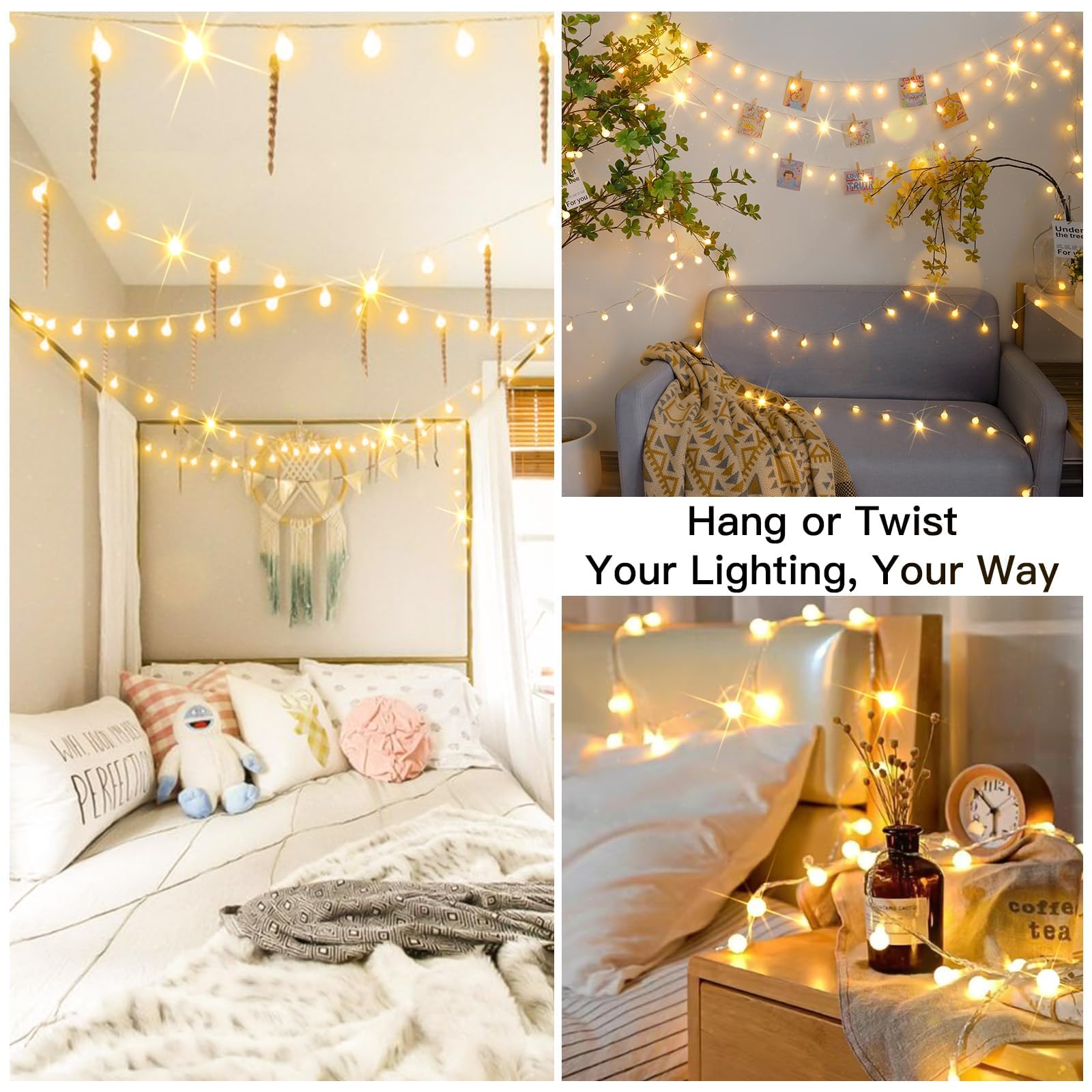suddus Globe String Lights - 50 LED Warm White Fairy Lights for Indoor/Outdoor Use, Perfect for Christmas, Parties, and Home Decor