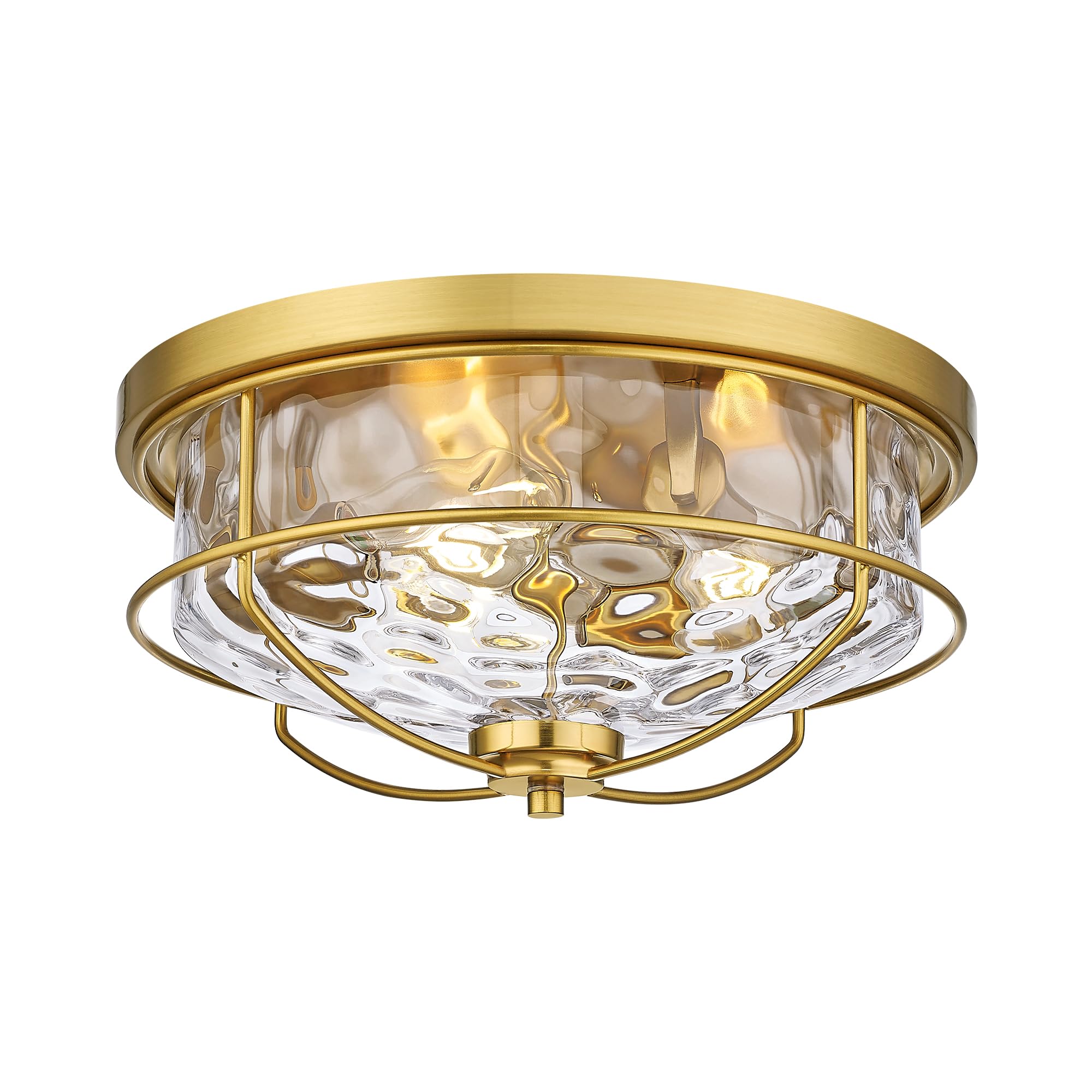 15 Inch Flush Mount Ceiling Light, Hwh 3-Light Modern Close To Ceiling Light Fixtures Brushed Gold Finish For Kitchen Porch Foye