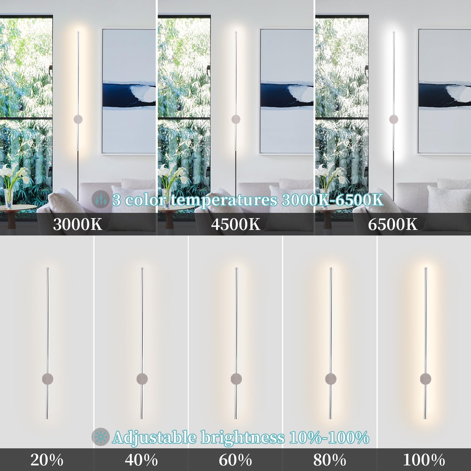 Keluoly Modern Chrome Plug In Wall Sconce With Remote, Dimmable 31.5" Led Wall Sconces Set Of Two With Memory Function, Adjustable Color Temperature Brightness, Timer, 350° Rotate, Hardwire Or Plug-In