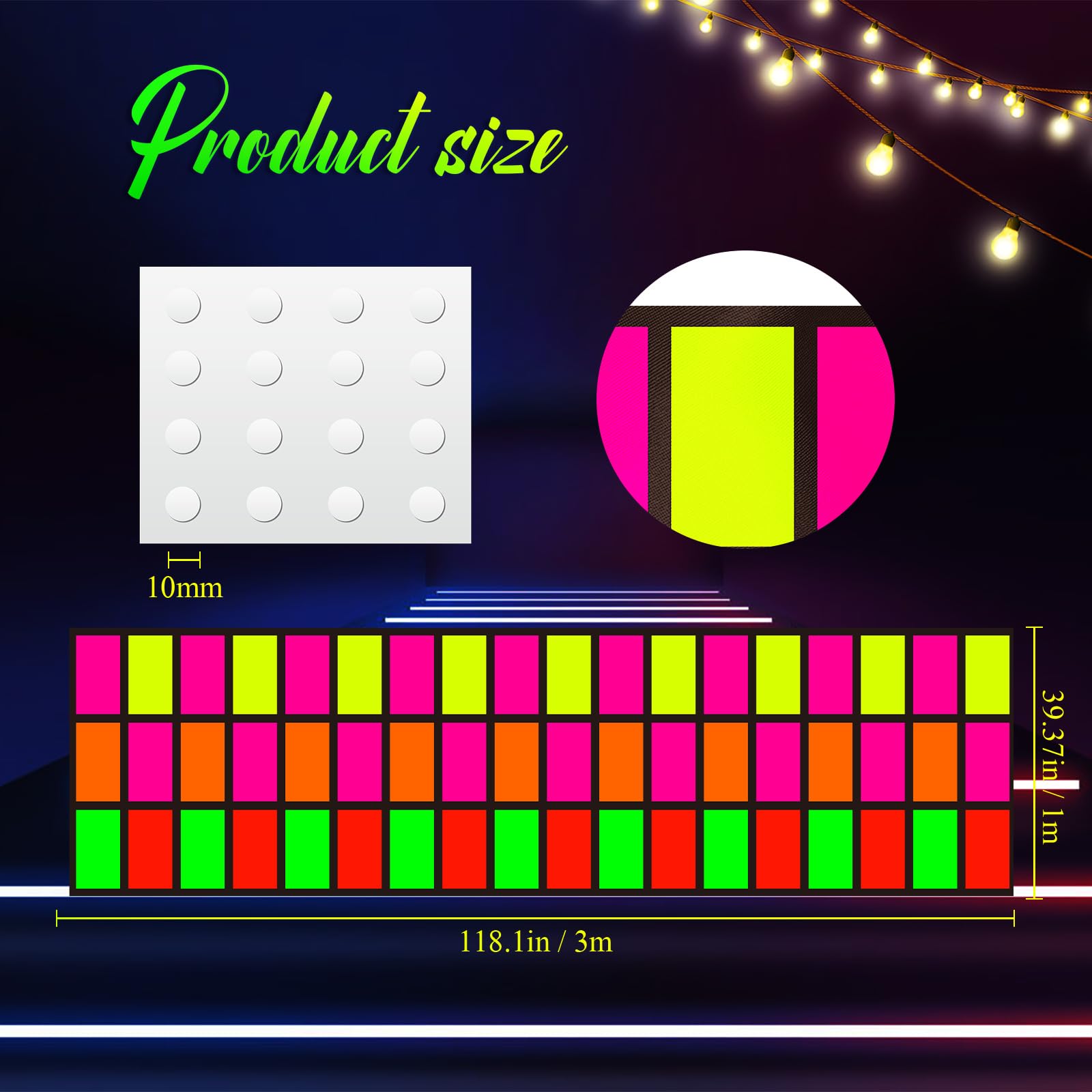 Mixweer Disposable Neon Dance Floor Runner, 118 x 39 Inch, Multi Color, Model PRI-Mixweer-0584, Ideal for Parties and Events