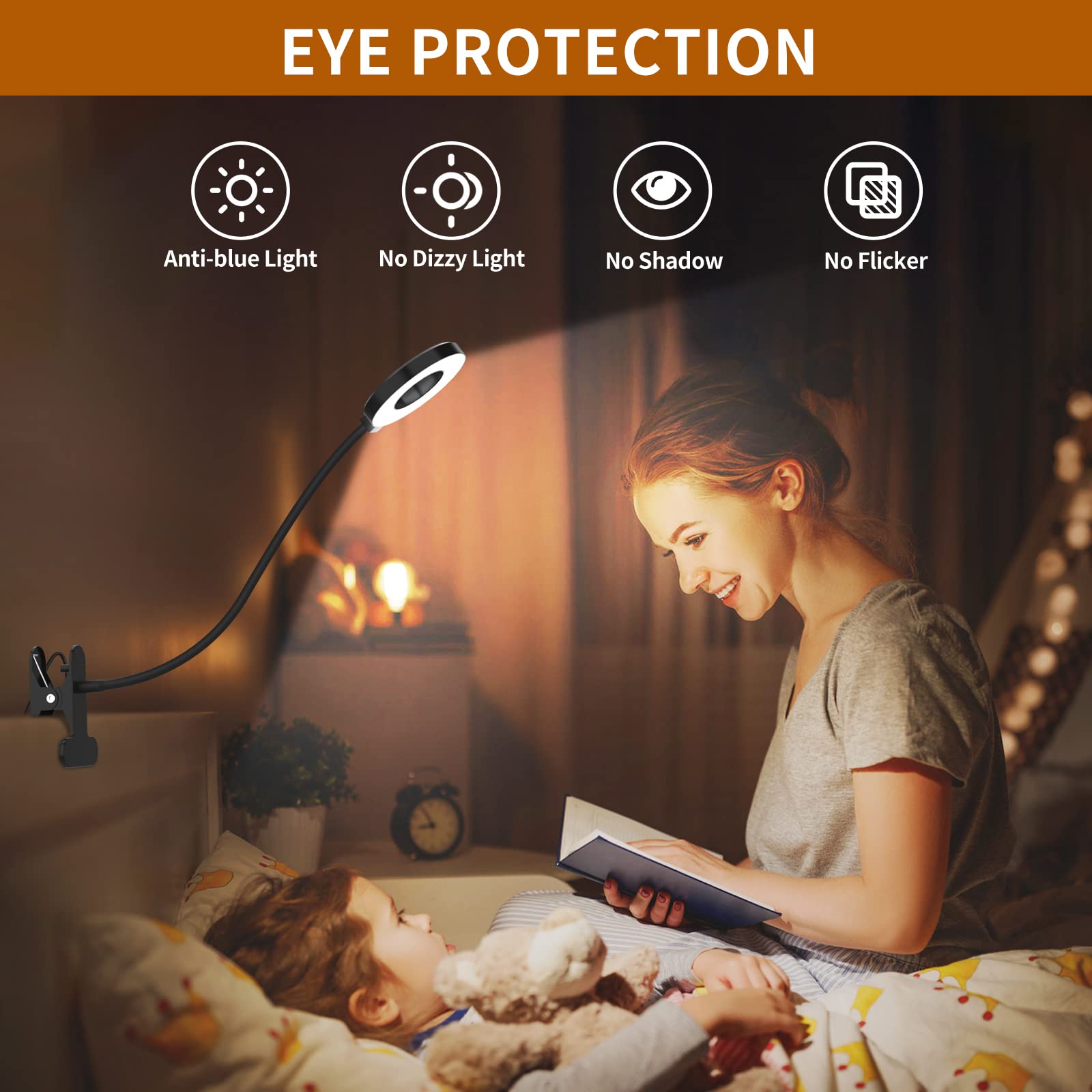 Izell Led Desk Lamp With Clamp, 3 Color Modes & 10 Brightness, 27.6 Black, Flexible Gooseneck Book Light For Kids And mature-themeds