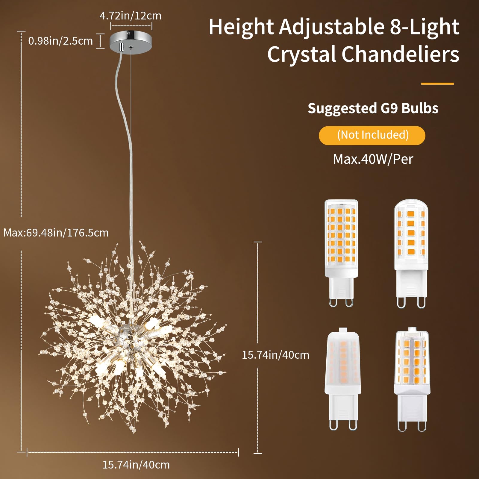 Foucasal 8-Light Crystal Pendant Light Modern Dandelion Sputnik Chandelier Chrome Firework Ceiling Lighting Fixture For Dining R