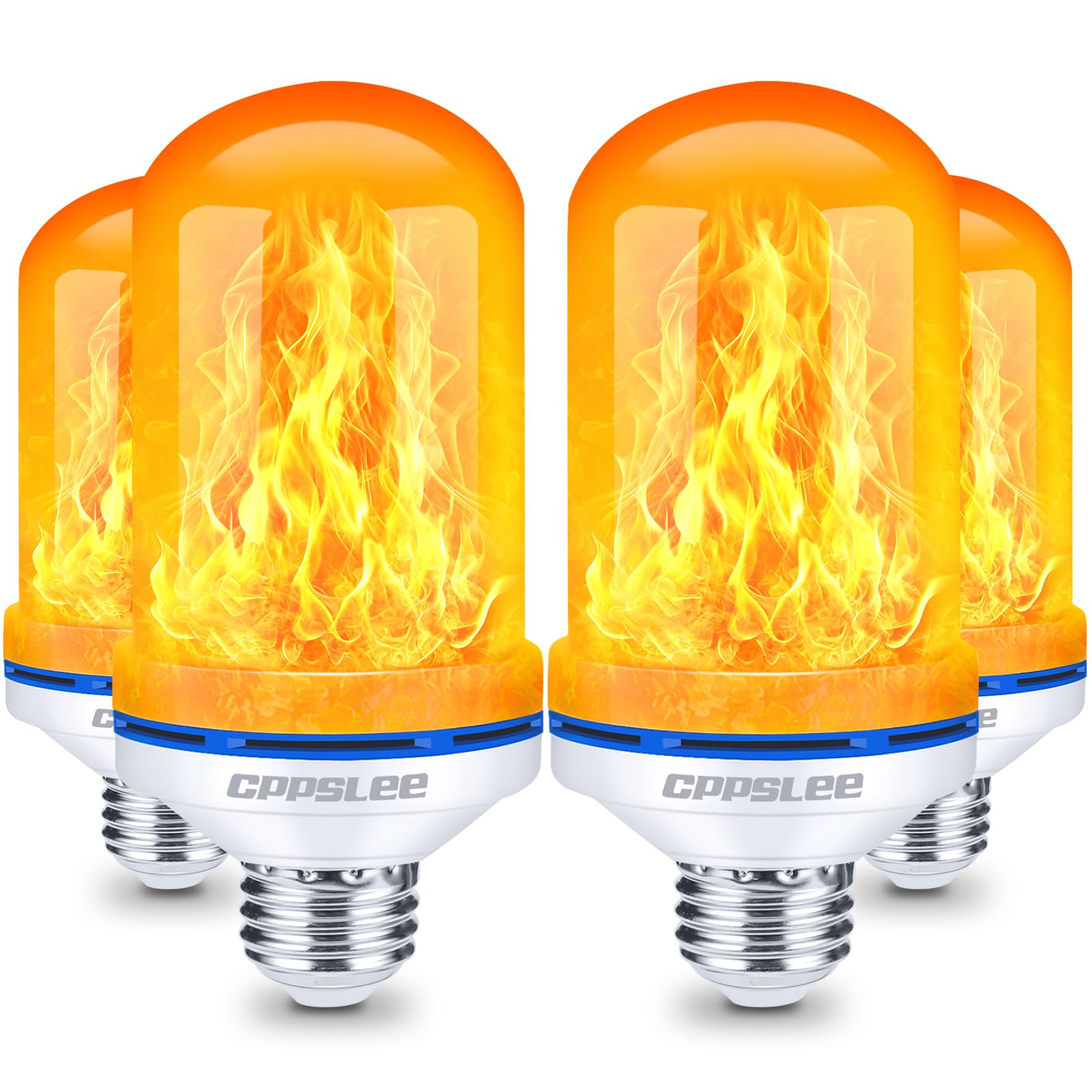 CPPSLEE LED Flame Light Bulbs, Flickering E26 Base, 4 Pack, Yellow, Holiday Decorations, Indoor/Outdoor Use