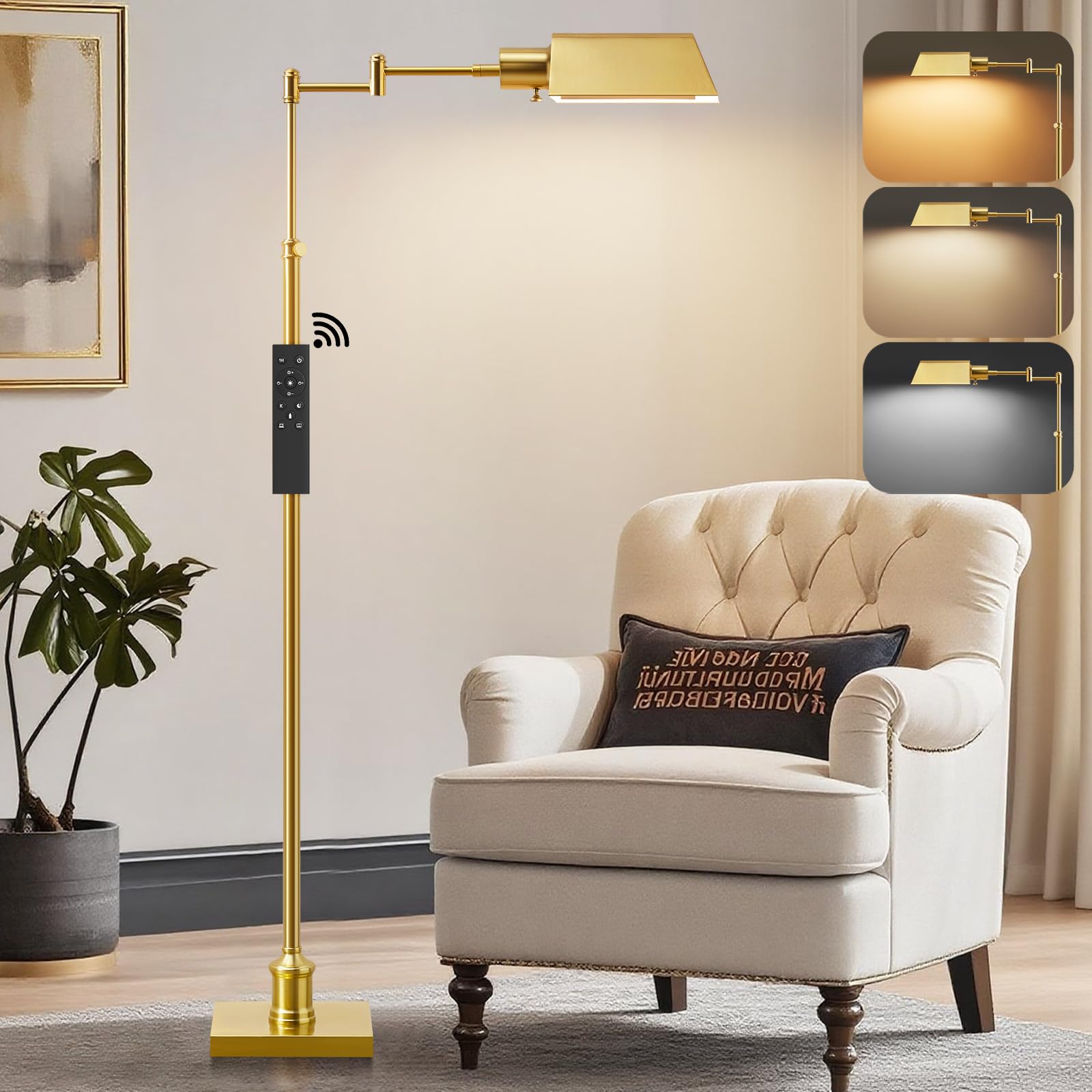 GyroVu Pharmacy Floor Lamp, 350? Swing Arm, 3 Color Temperatures, Metal Shade, 54inH x 9inW x 9inD, Black