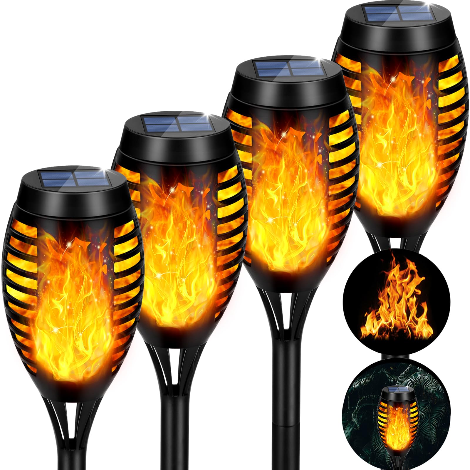 AOUNQ Solar Lights Outdoor  4 Pack Solar Torch Light with Flickering Flame  Waterproof Outdoor Garden Lights for Yard  Tiki Torches for Outside Patio Pathway Decorations