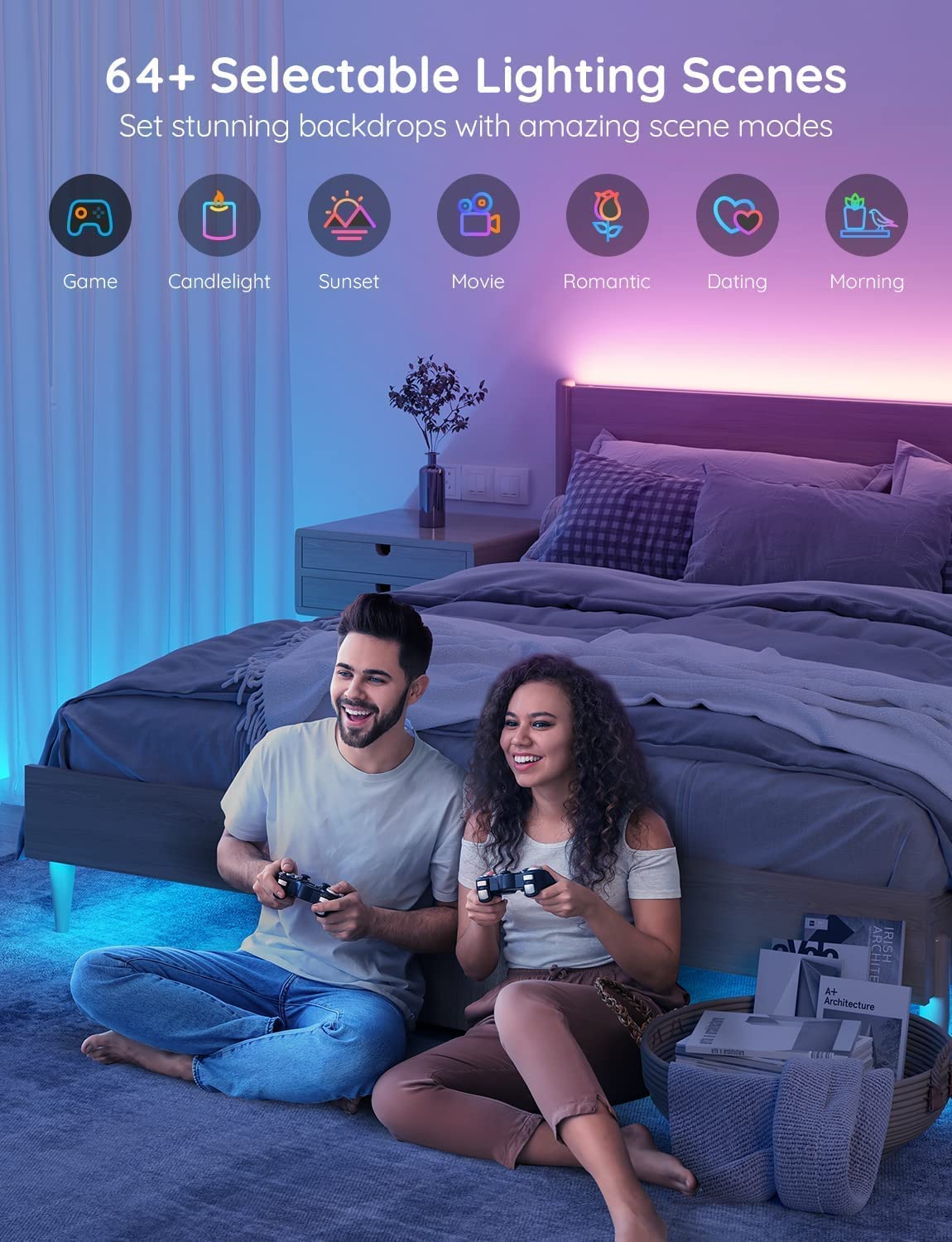Govee 100ft LED Strip Lights, WiFi RGB, Works with Alexa & Google Assistant, 64 Modes, Music Sync, Indoor/Party Decor, Model H614E