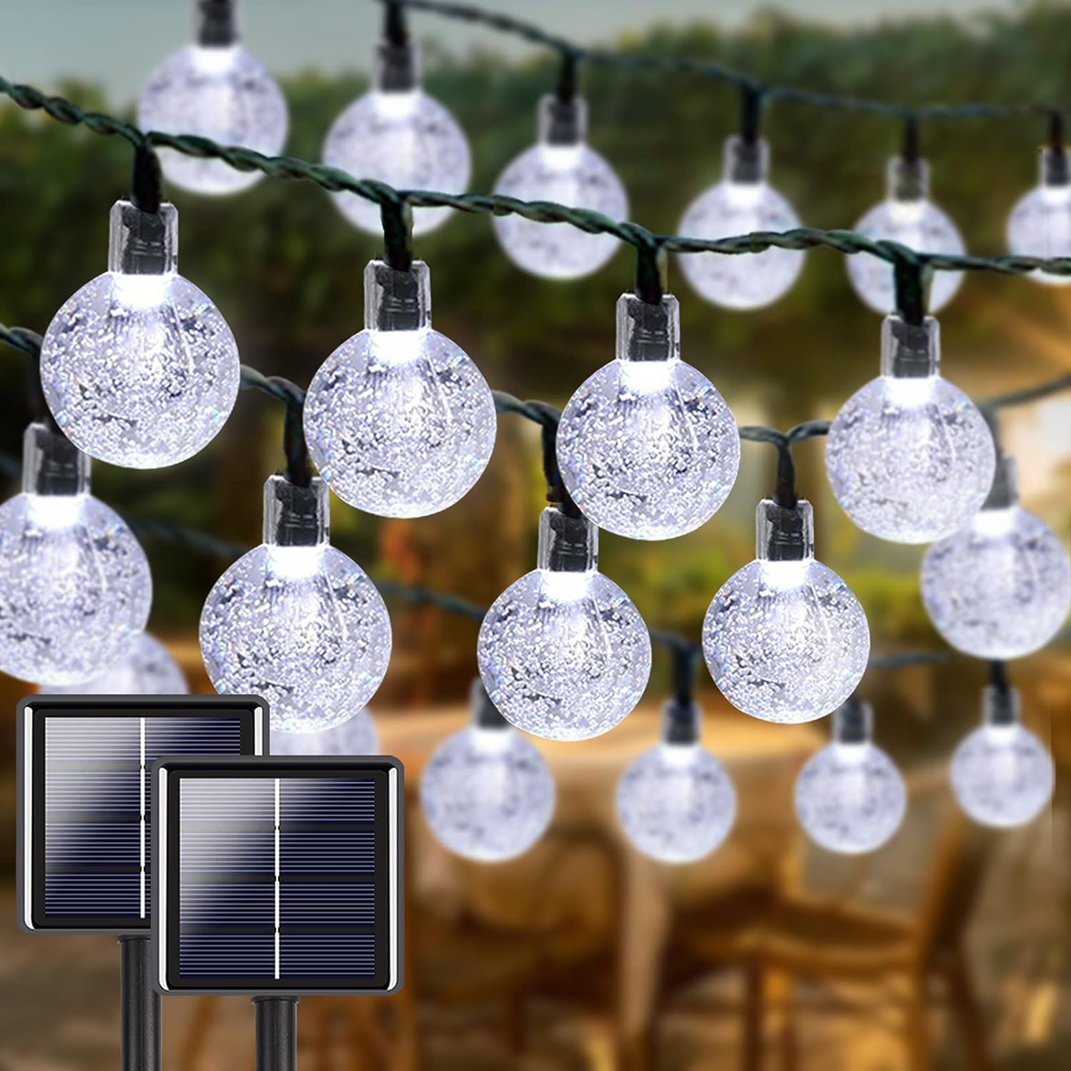 LORRYTE 2-Pack 72FT 120 LED Crystal Globe Solar String Lights Outdoor, Waterproof Solar Lights for Outside, 8 Lighting Modes Pat