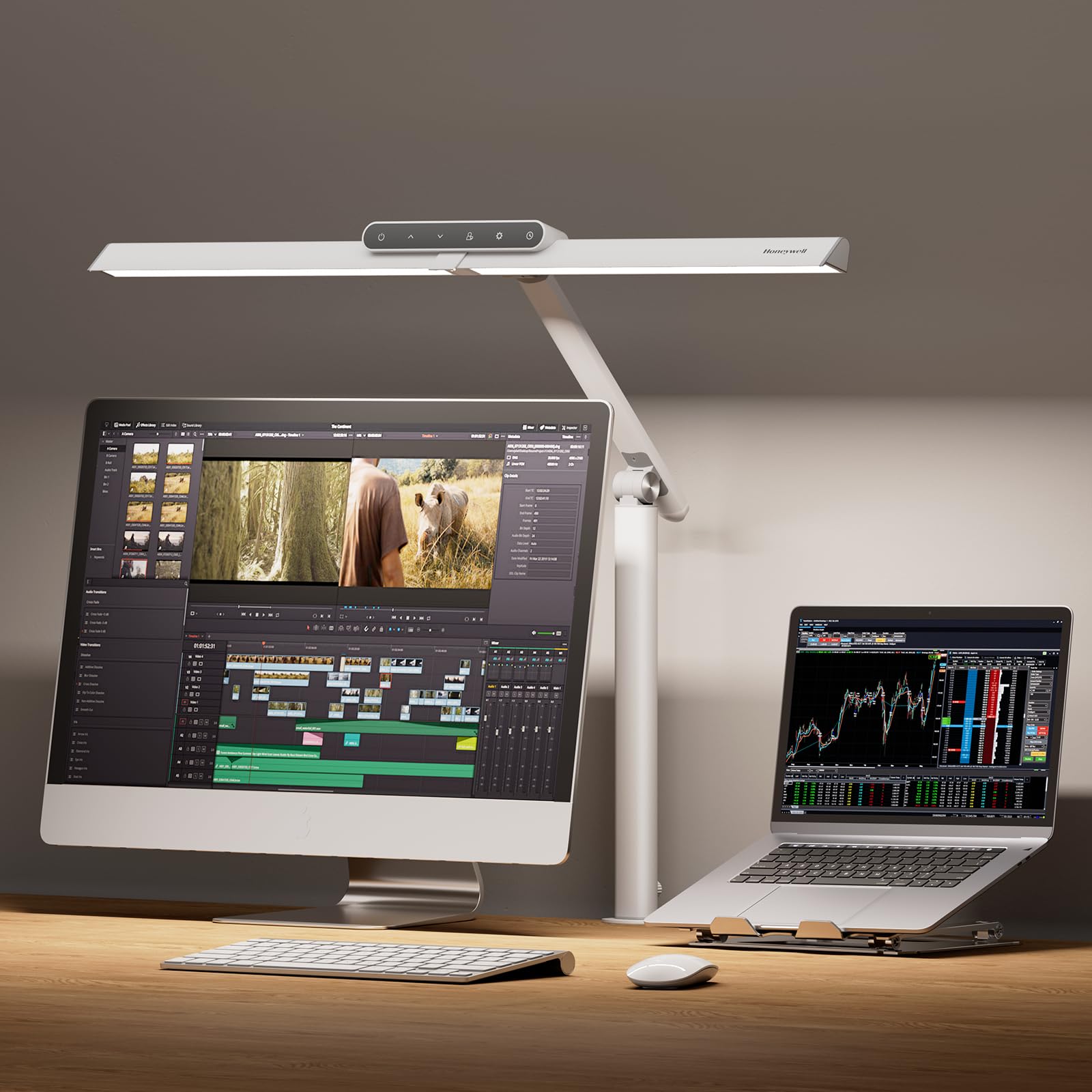 Honeywell LED Desk Lamp with Clamp - HJ1 Sunturalux Eye-Caring Clip on Lights for Home Office, 1200LM Clamp Lamp 4 Color Modes S