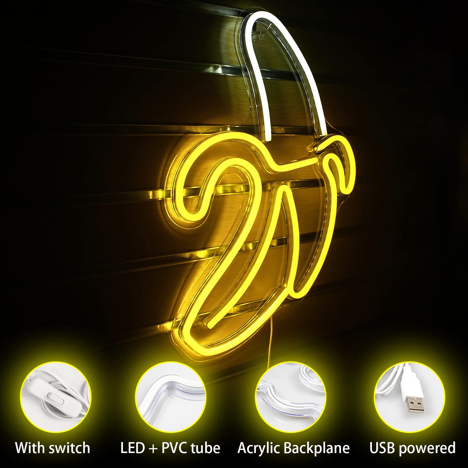 Wanxing LED Neon Sign - Banana Wall Art Light, Warm Yellow, 11inx19.7in, Plastic Decoration for Kids Bedroom and Party