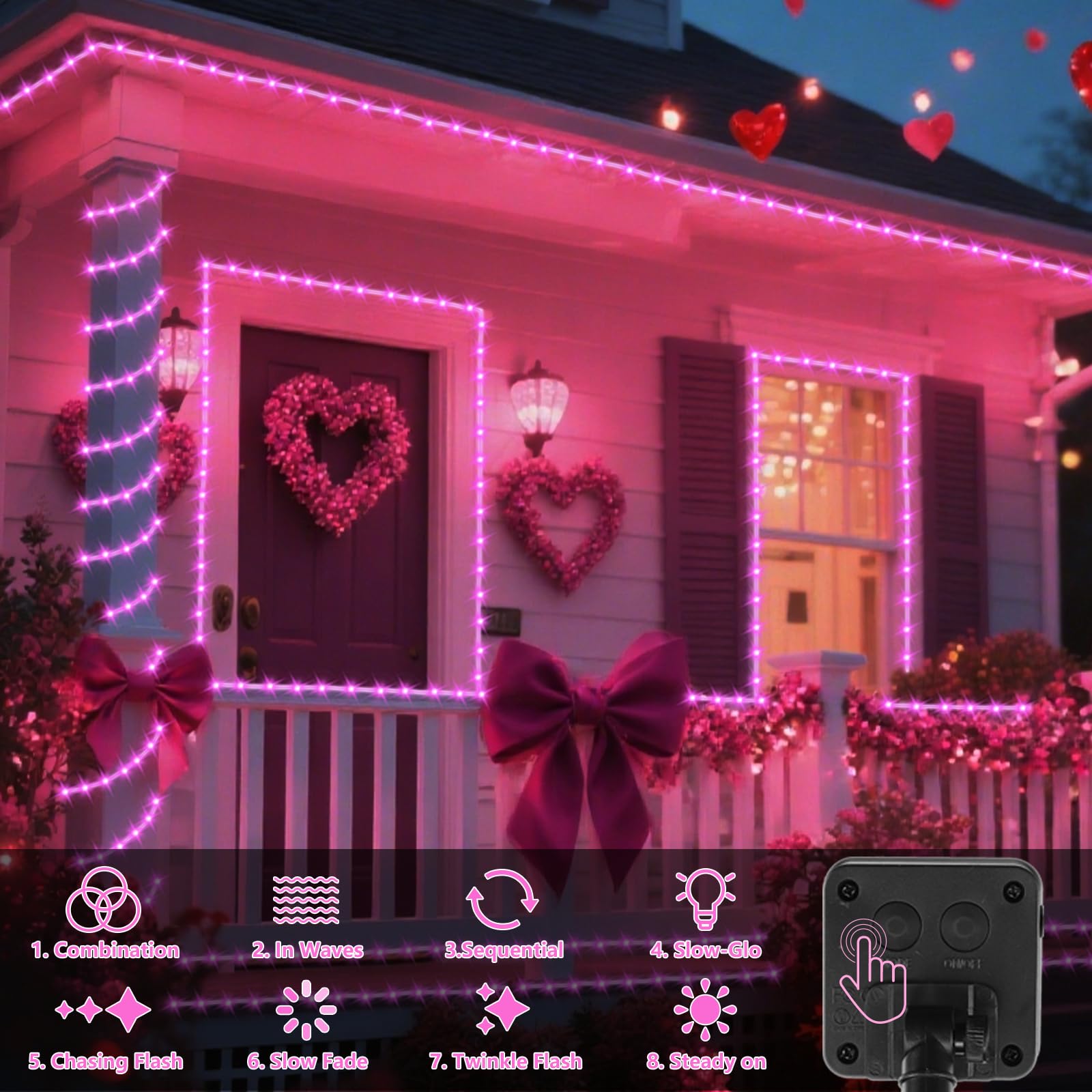 Qitong Pink Solar Rope Lights Outdoor Waterproof, 2 Pack Each 33Ft 100 Led Christmas String Lights, Fairy Lights In Clear Thin T